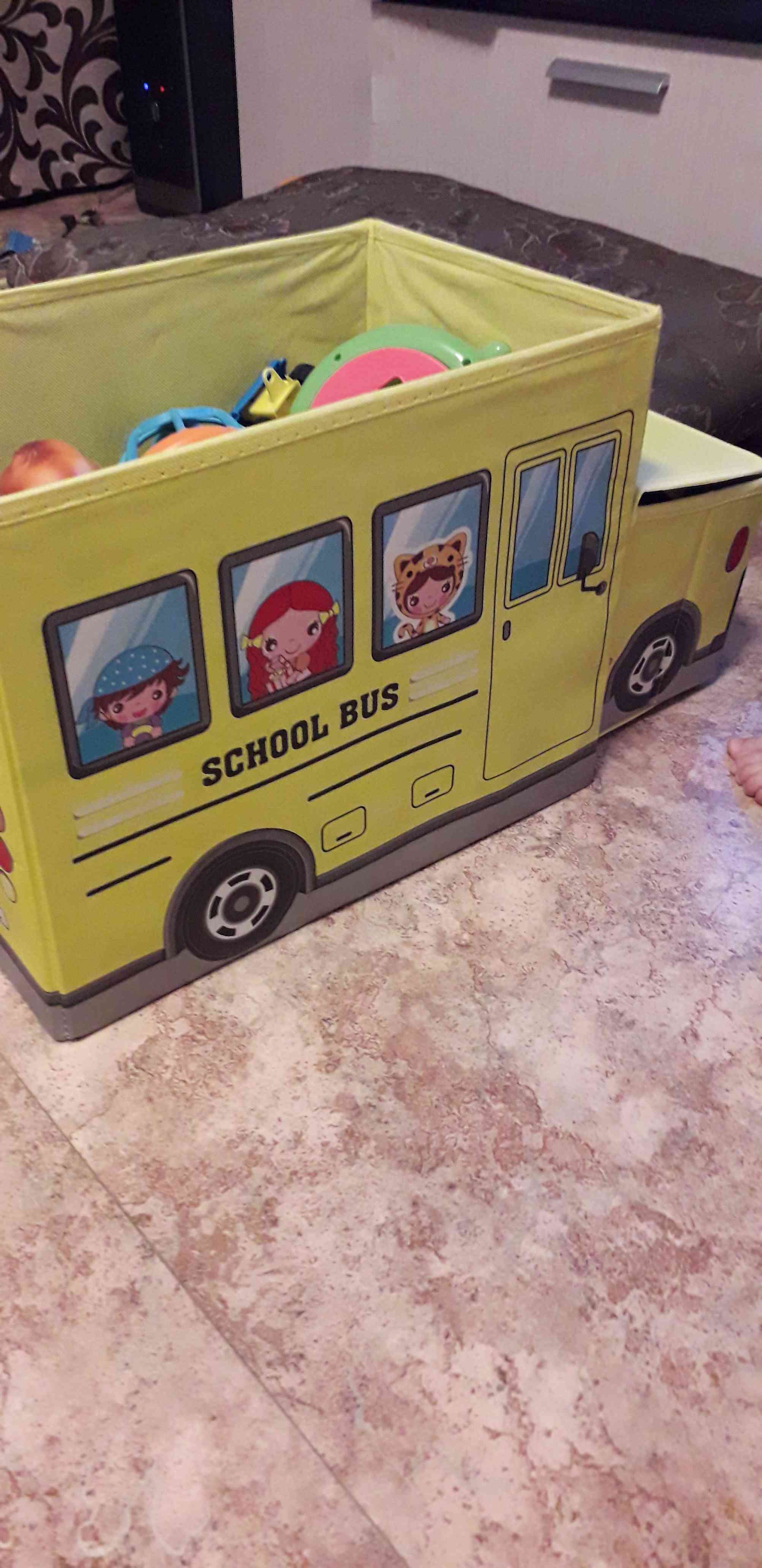 Фотография покупателя товара Короб стеллажный для хранения с крышкой Доляна «Школьный автобус», 55×26×32 см, 2 отделения, цвет зелёный - Фото 8