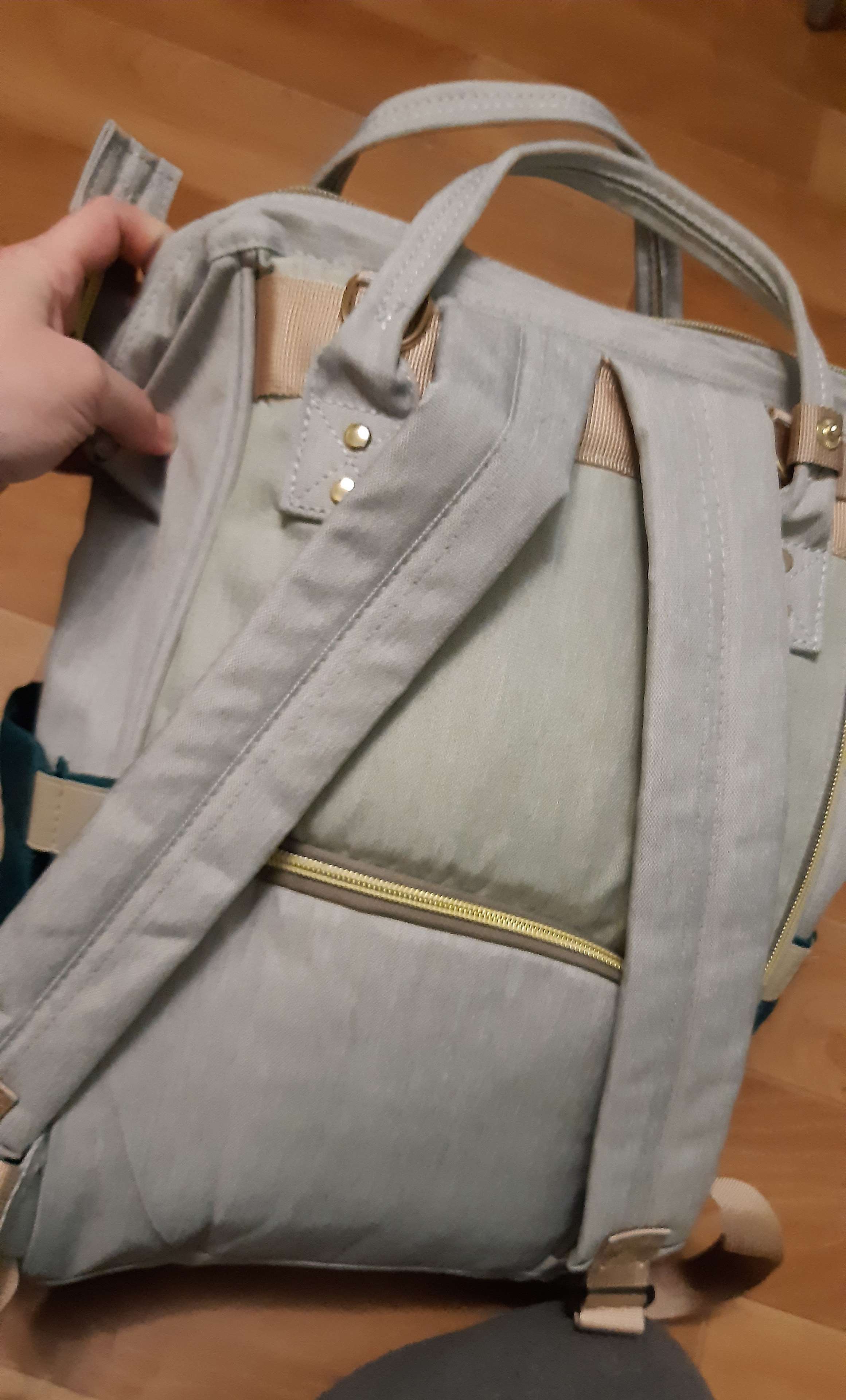 Фотография покупателя товара Сумка рюкзак для мамы и малыша с термокарманом, термосумка - портфель, цвет серый/фиолетовый - Фото 6