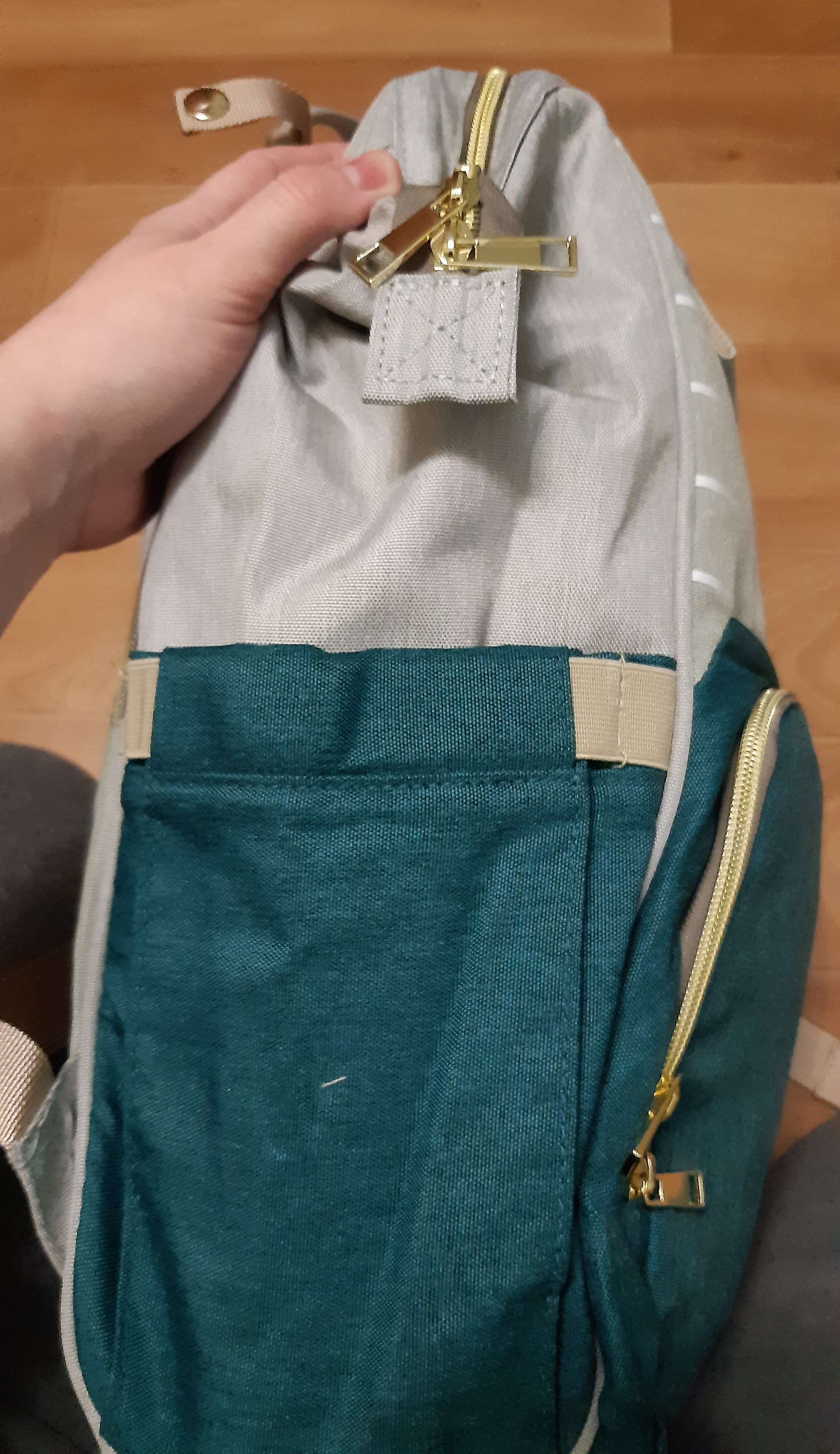 Фотография покупателя товара Сумка рюкзак для мамы и малыша с термокарманом, термосумка - портфель, цвет серый/зеленый
