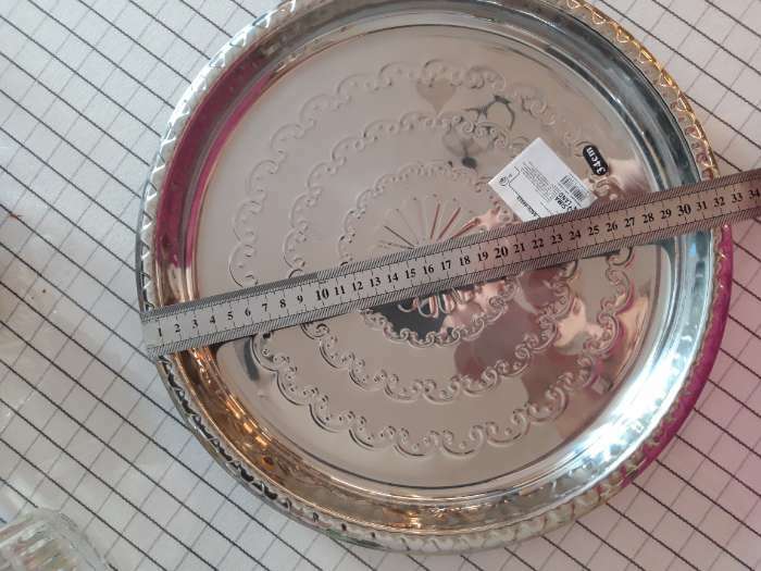 Фотография покупателя товара Поднос из нержавеющей стали круглый «Смеяна», d=33 см, цвет серебряный - Фото 5