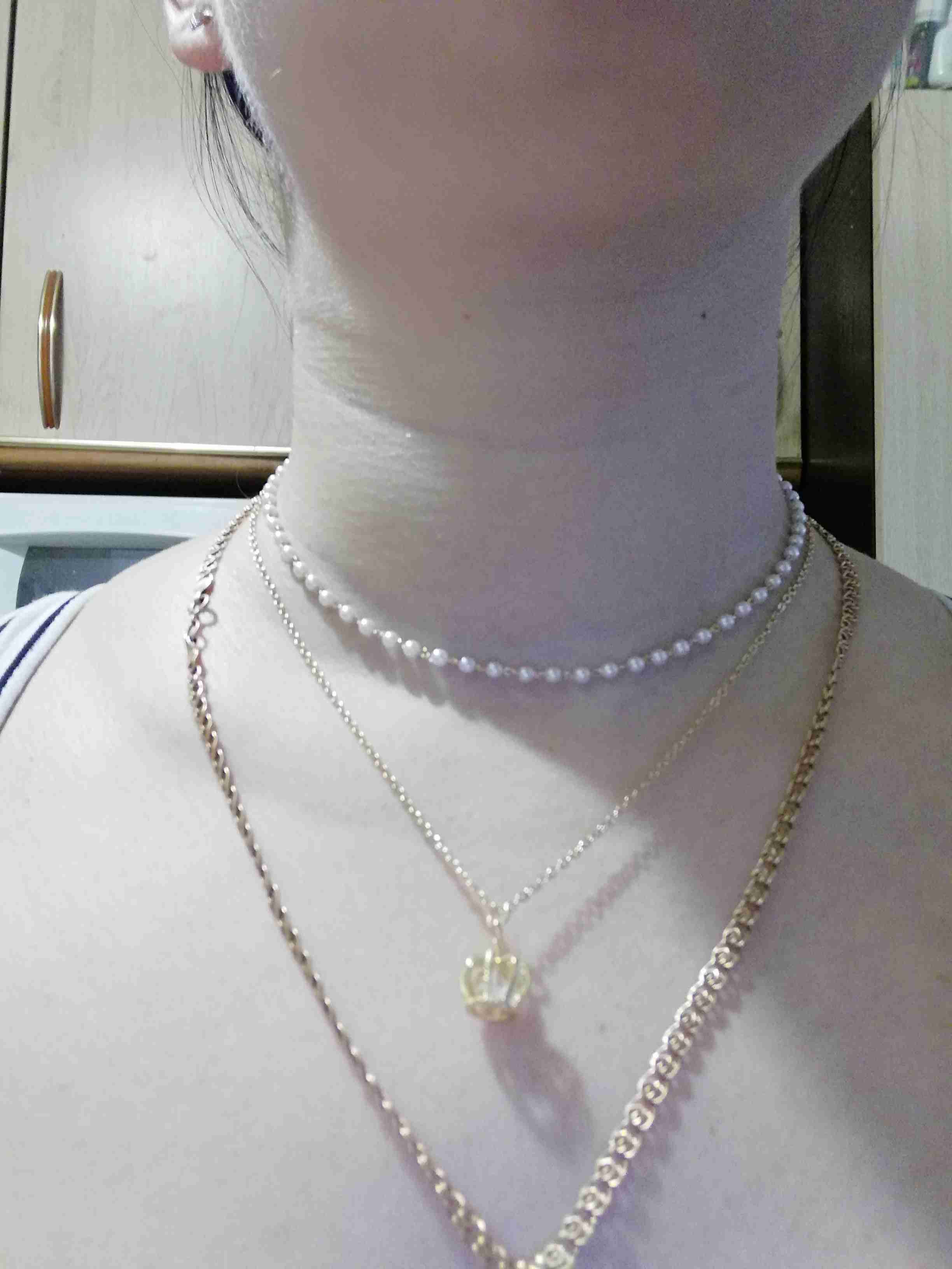Фотография покупателя товара Кулон с жемчугом "Цепь" корона, 2 нити, цвет белый в серебре, 40 см - Фото 1