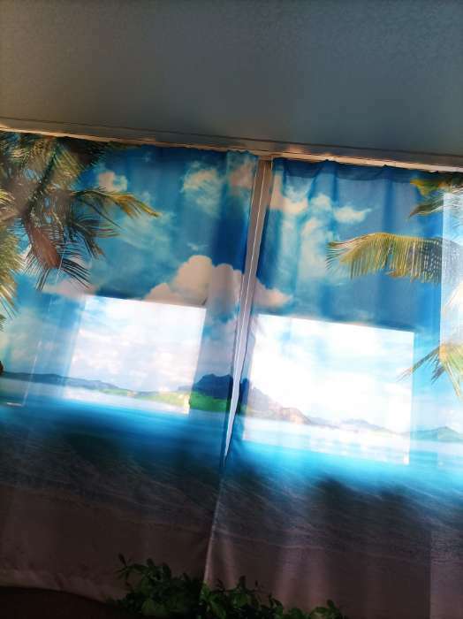 Фотография покупателя товара Фотошторы кухонные «Райский уголок», размер 145х160 см - 2 шт, габардин - Фото 1