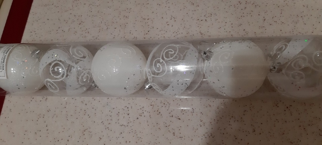 Фотография покупателя товара Набор шаров пластик d-8 см, 6 шт "Ажурные завитки" белый
