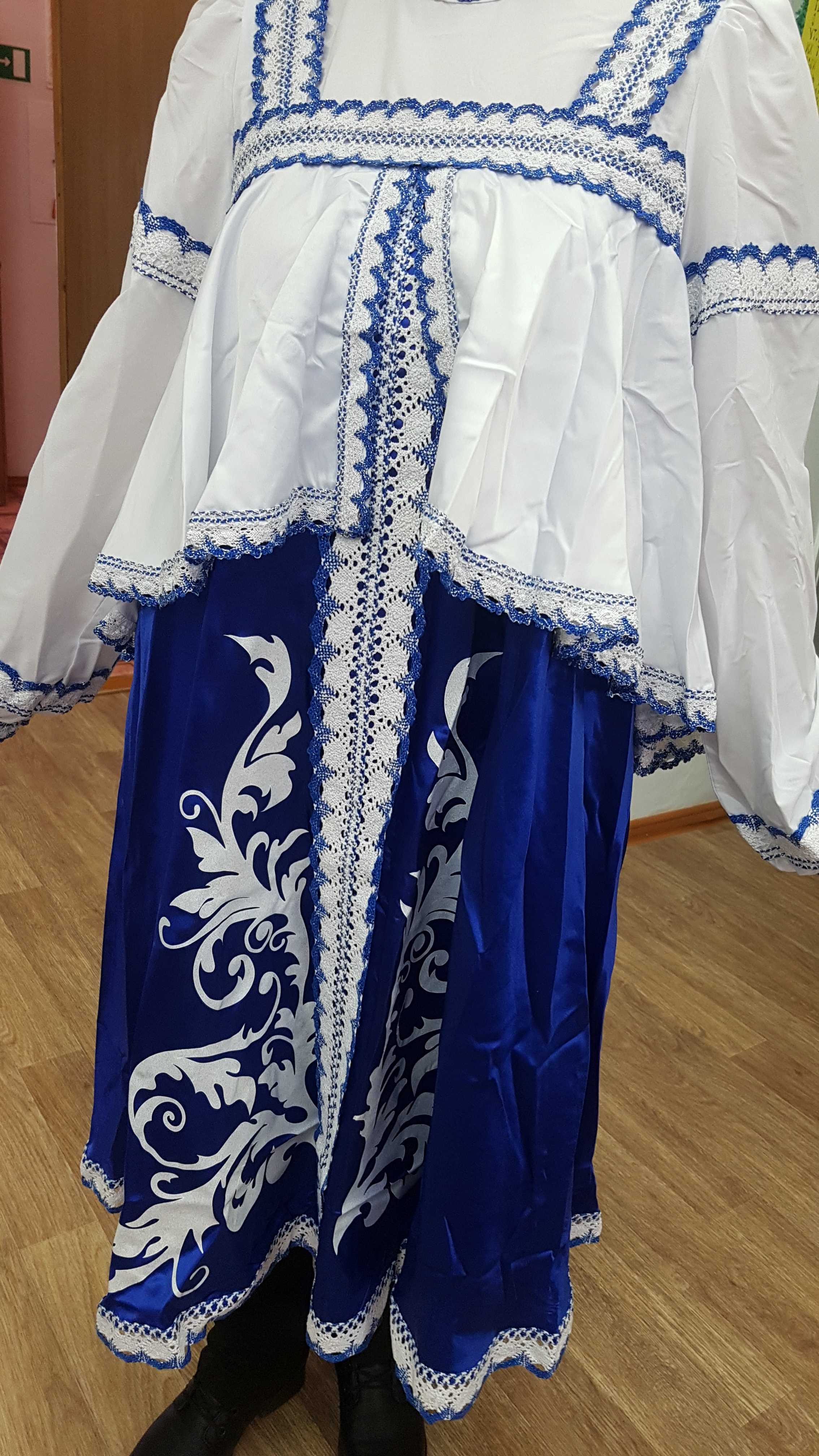 Фотография покупателя товара Русский женский костюм, платье с отлетной кокеткой, кокошник, цвет синий, р-р 44, рост 172 см - Фото 1