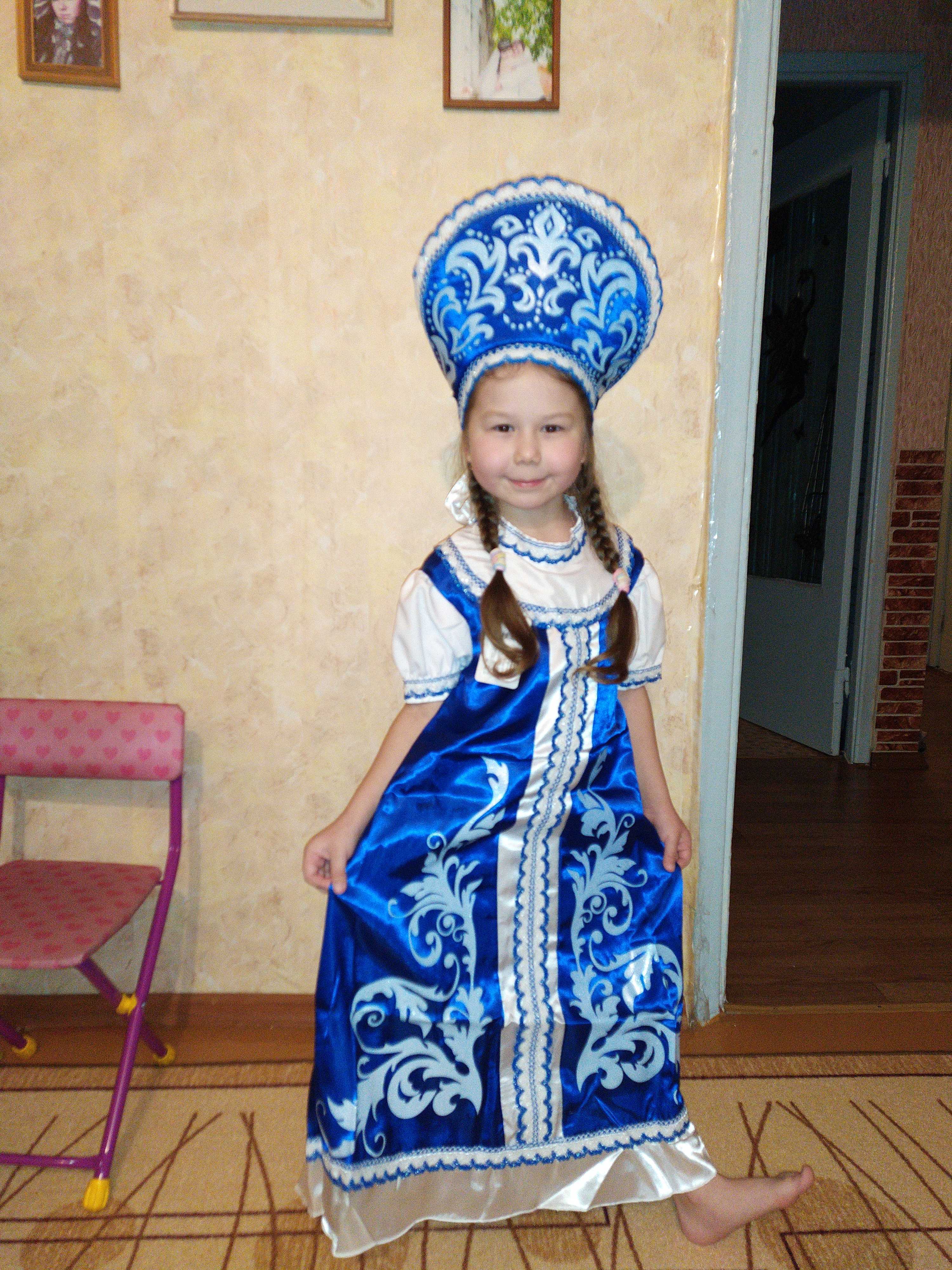 Фотография покупателя товара Русский костюм для девочки: платье с кокеткой, кокошник, р-р 60, рост 110-116 см, цвет синий - Фото 3
