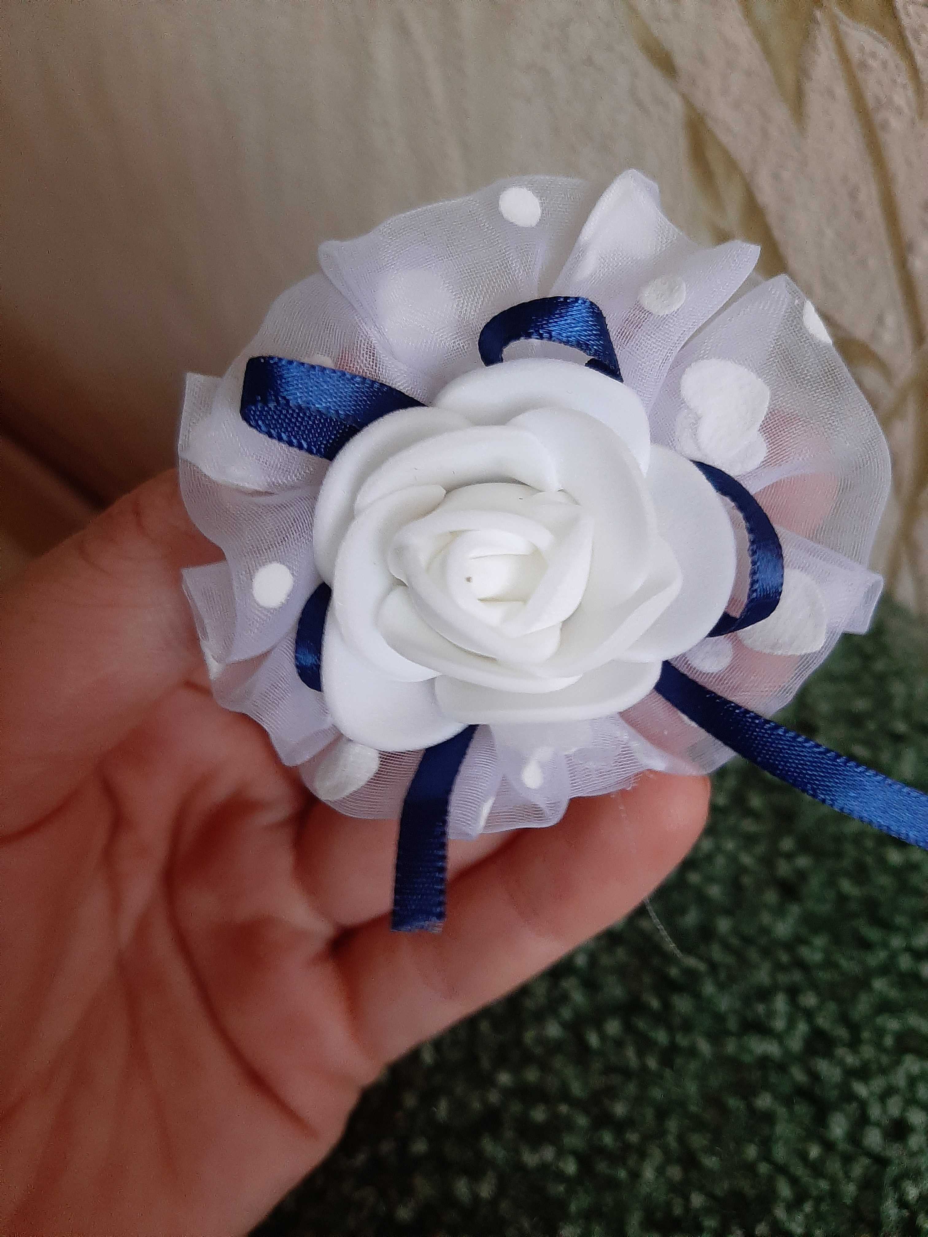 Фотография покупателя товара Резинка для волос "Школьница" бант лента роза,  d-7 см, сине-белый