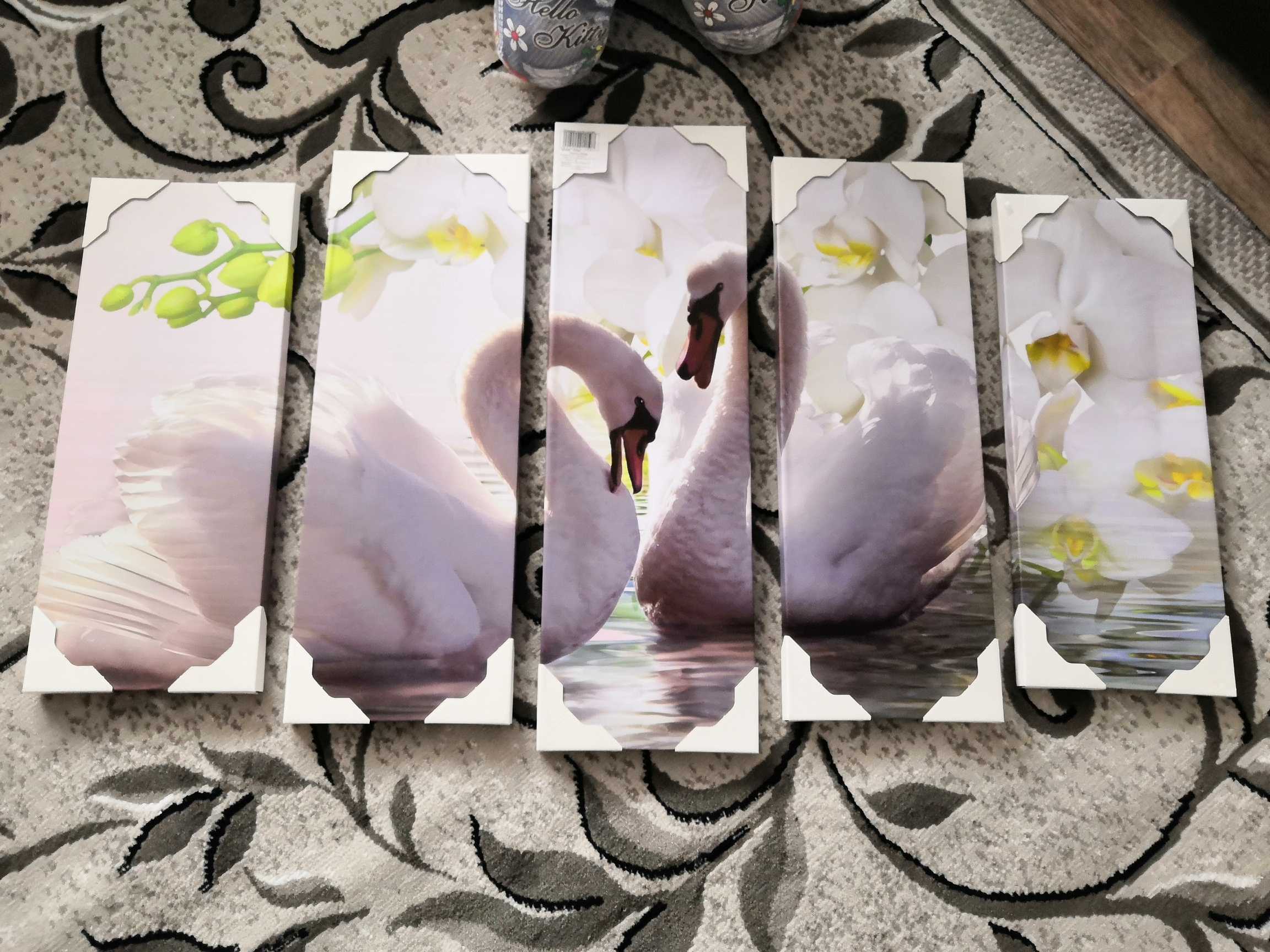 Фотография покупателя товара Картина модульная на подрамнике "Лебеди на фоне белых цветов" 2шт-21*54; 2шт-21*61; 21*68см - Фото 1