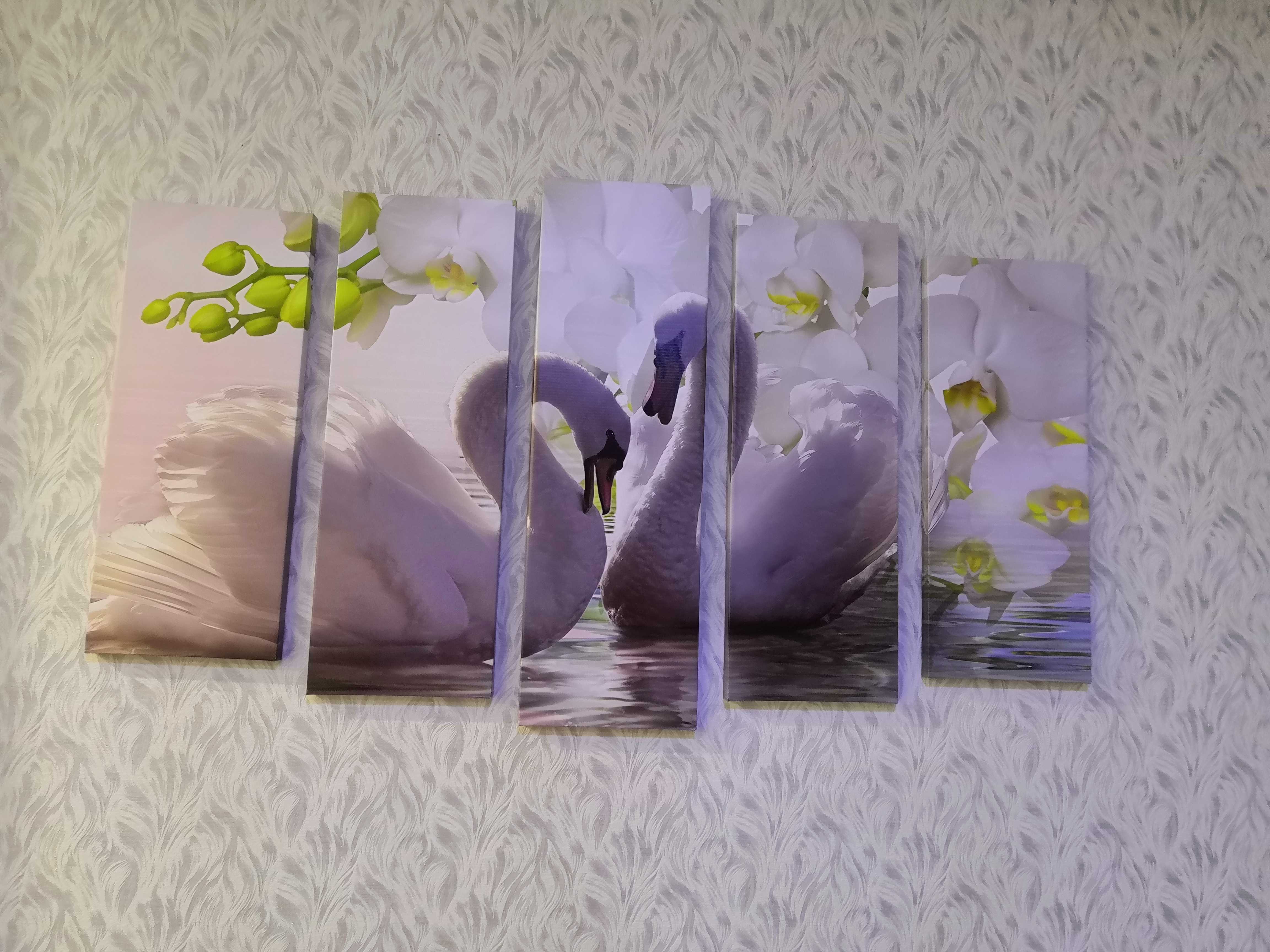 Фотография покупателя товара Картина модульная на подрамнике "Лебеди на фоне белых цветов" 2шт-21*54; 2шт-21*61; 21*68см - Фото 3