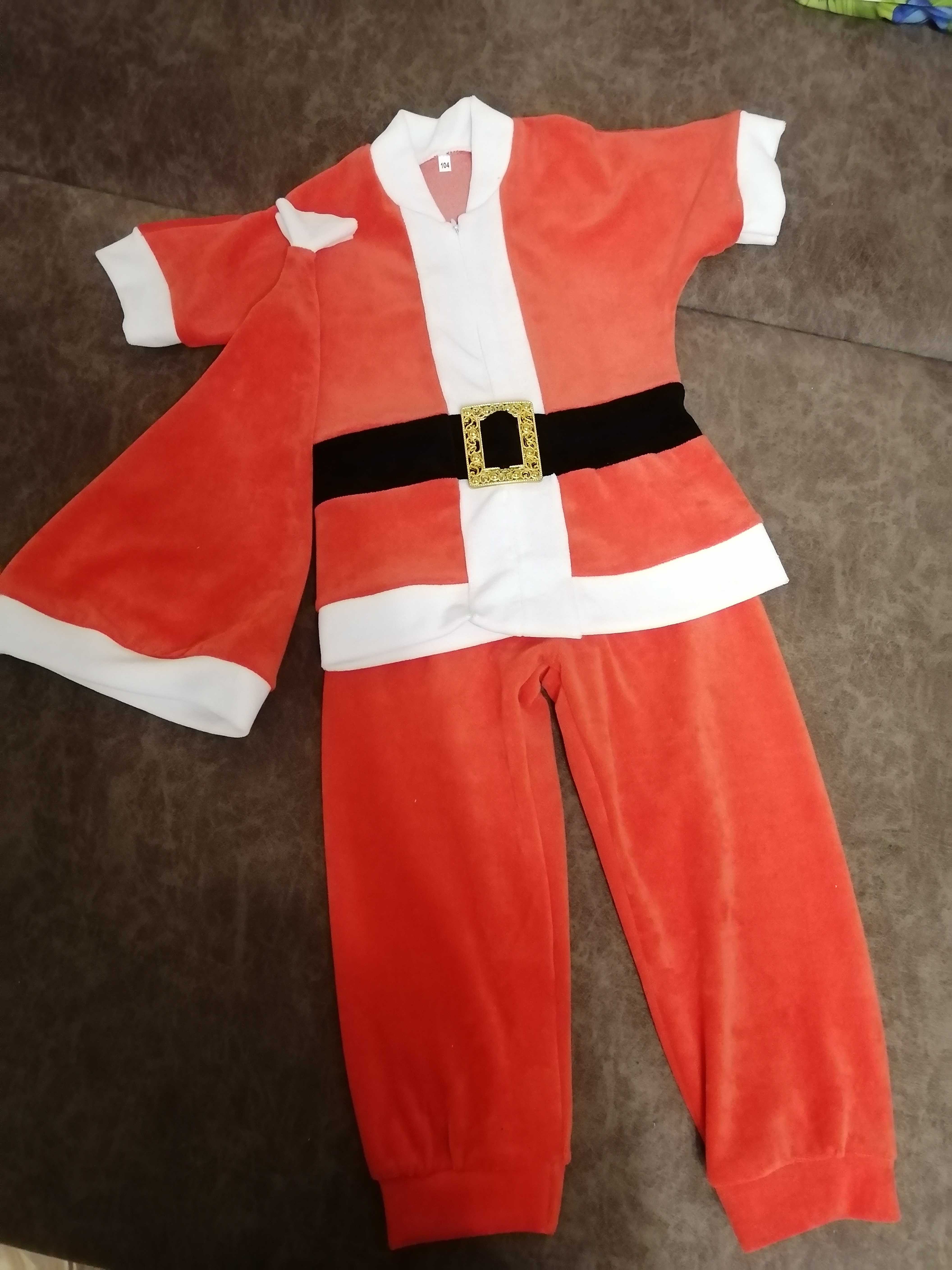 Фотография покупателя товара Карнавальный костюм от 1,5-3-х лет "Дед Мороз", велюр, куртка с ремнём, колпак, штаны, рост 104 см, цвета МИКС