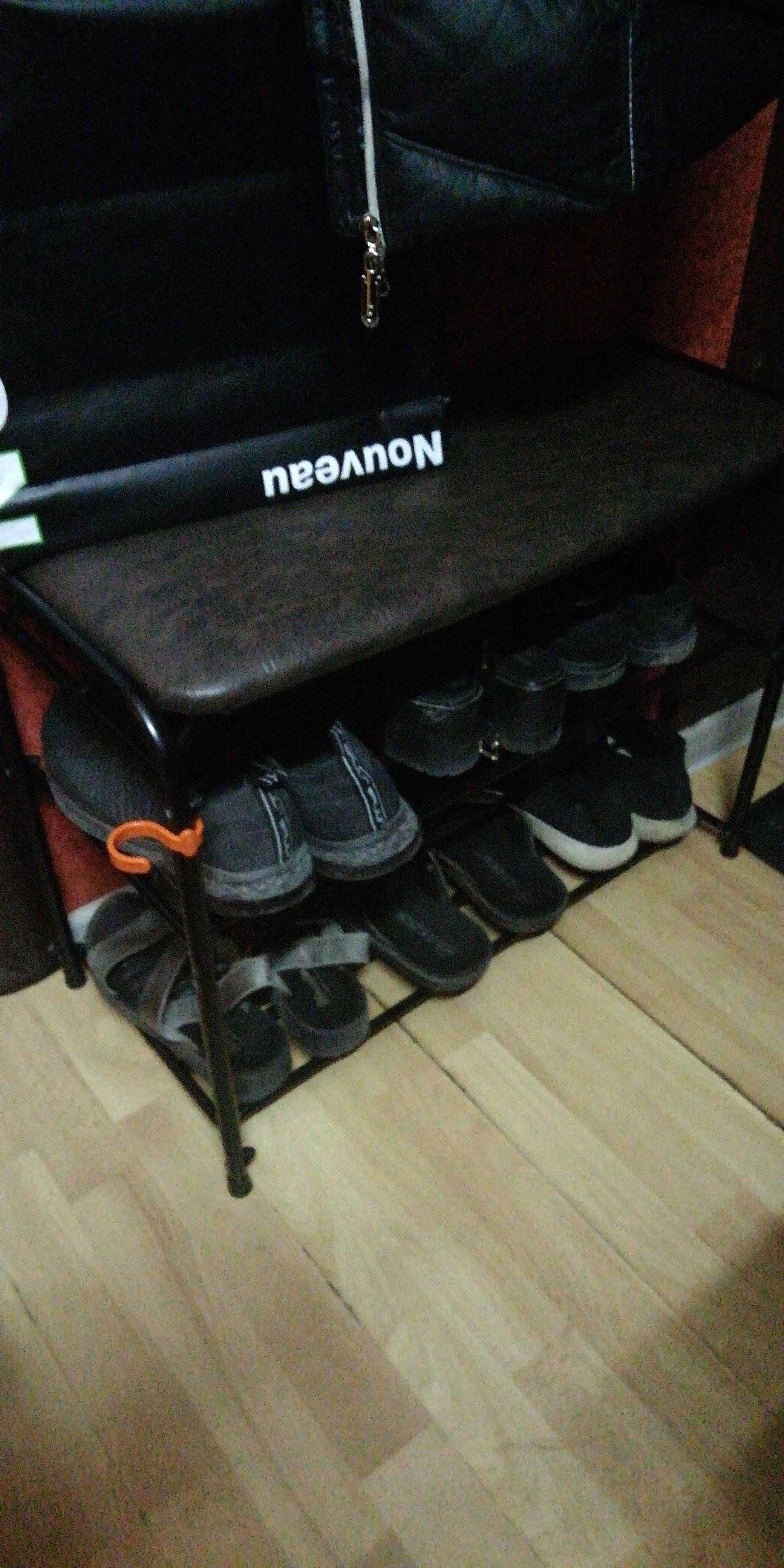 Фотография покупателя товара Подставка для обуви с сиденьем, 3 яруса, 65×30×48 см, цвет чёрный - Фото 7