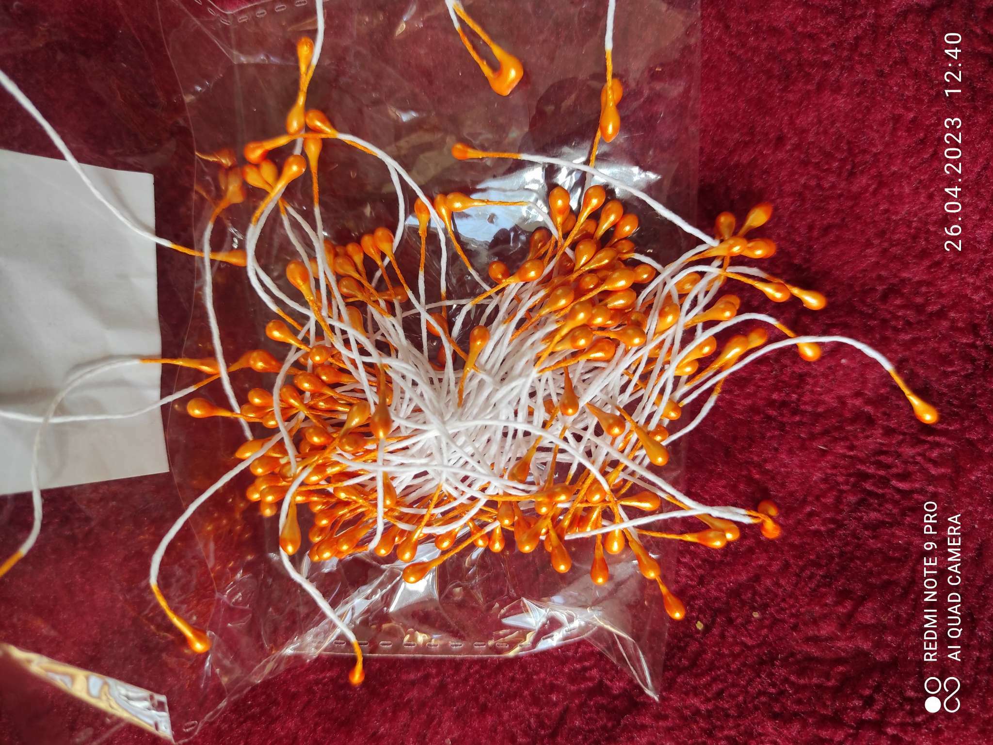 Фотография покупателя товара Тычинки для искусственных цветов "Капельки ярко-оранжевые" (набор 130 шт) длина 6 см
