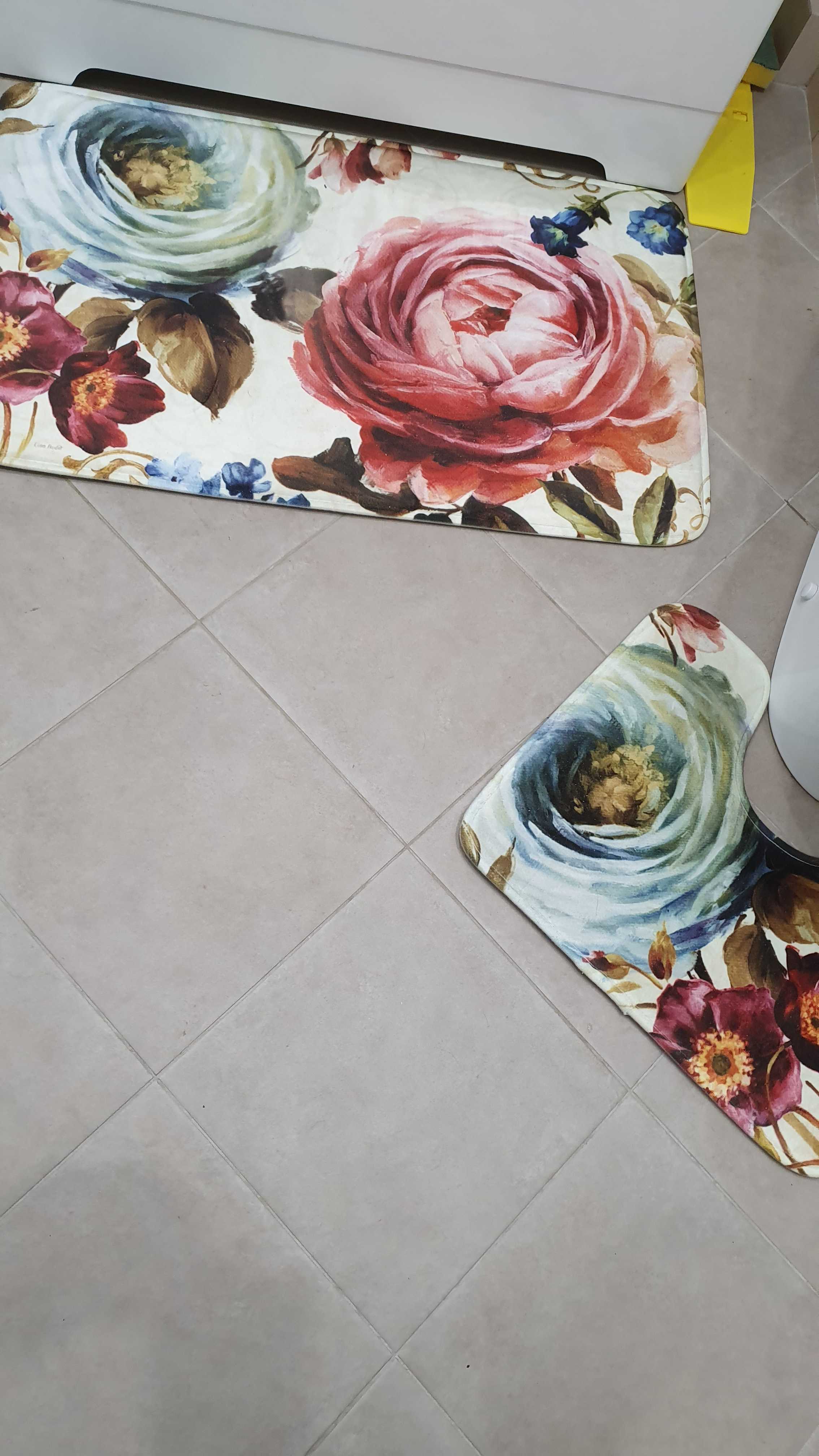 Фотография покупателя товара Набор ковриков для ванной и туалета Доляна «Пионы», 2 шт: 39×49, 50×80 см, цвет серый