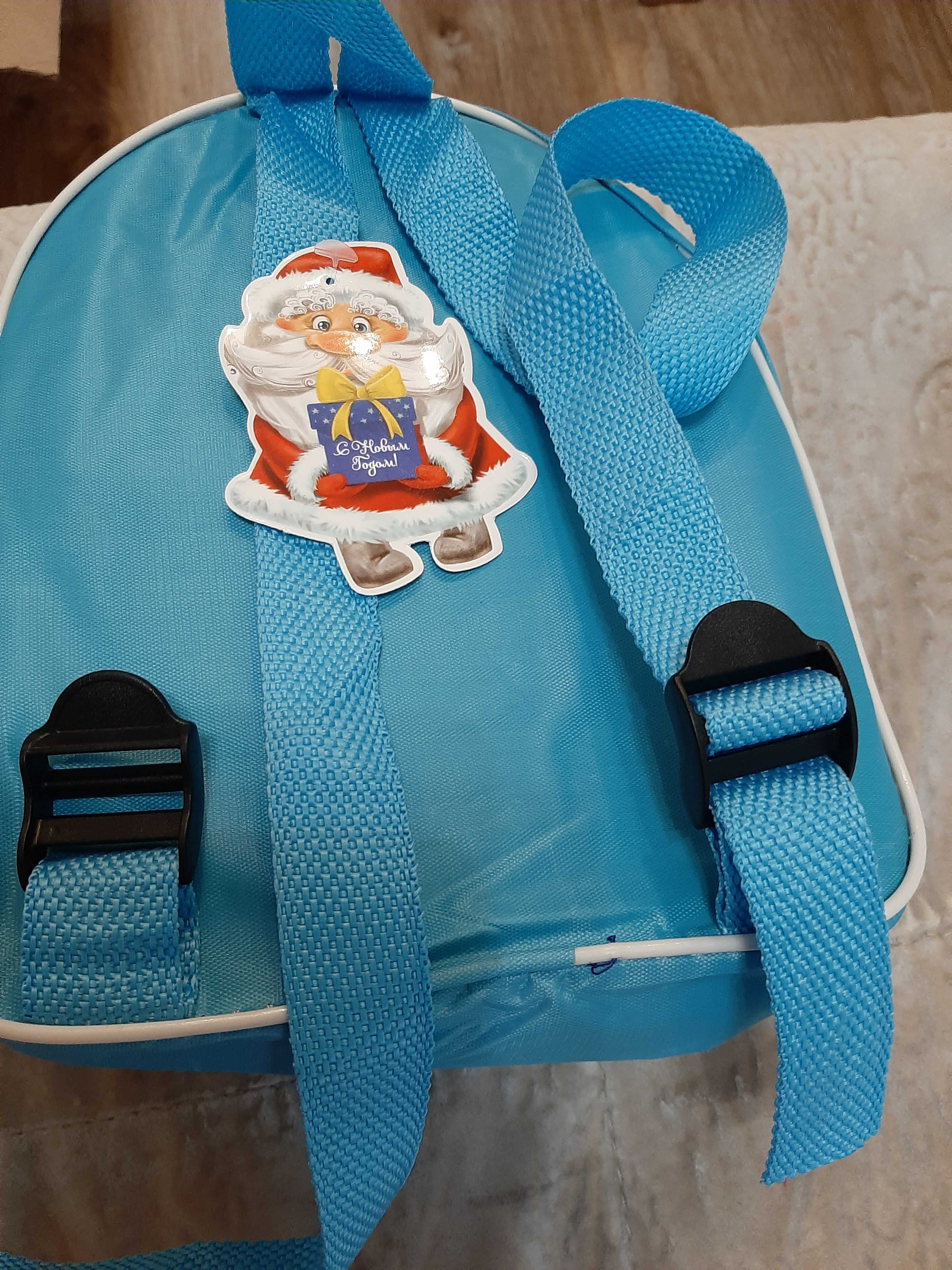 Фотография покупателя товара Рюкзак детский новогодний, отдел на молнии, цвет голубой - Фото 1