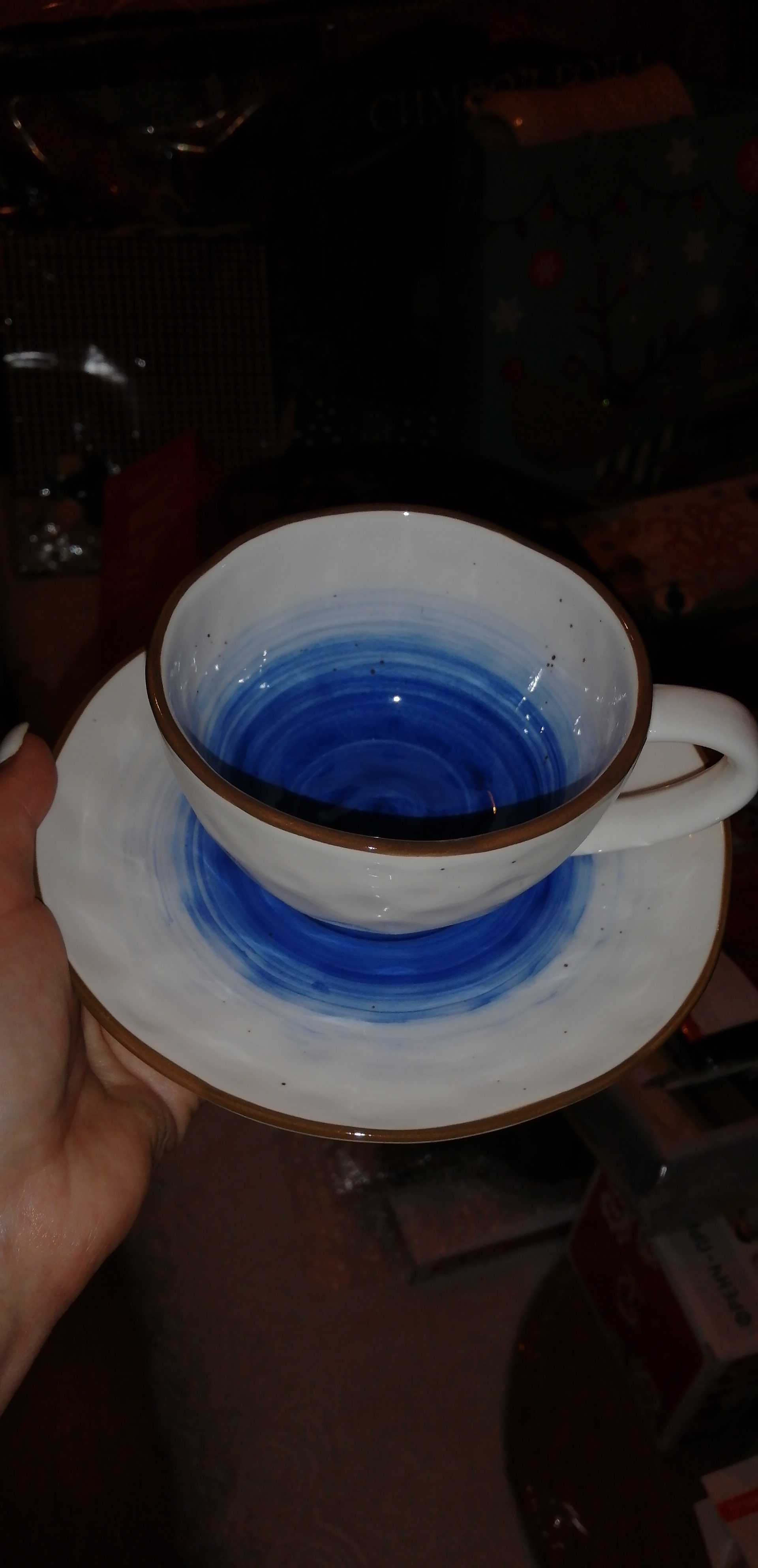 Фотография покупателя товара Чайная пара фарфоровая Доляна «Космос», 2 предмета: чашка 250 мл, блюдце d=16 см, цвет синий - Фото 18
