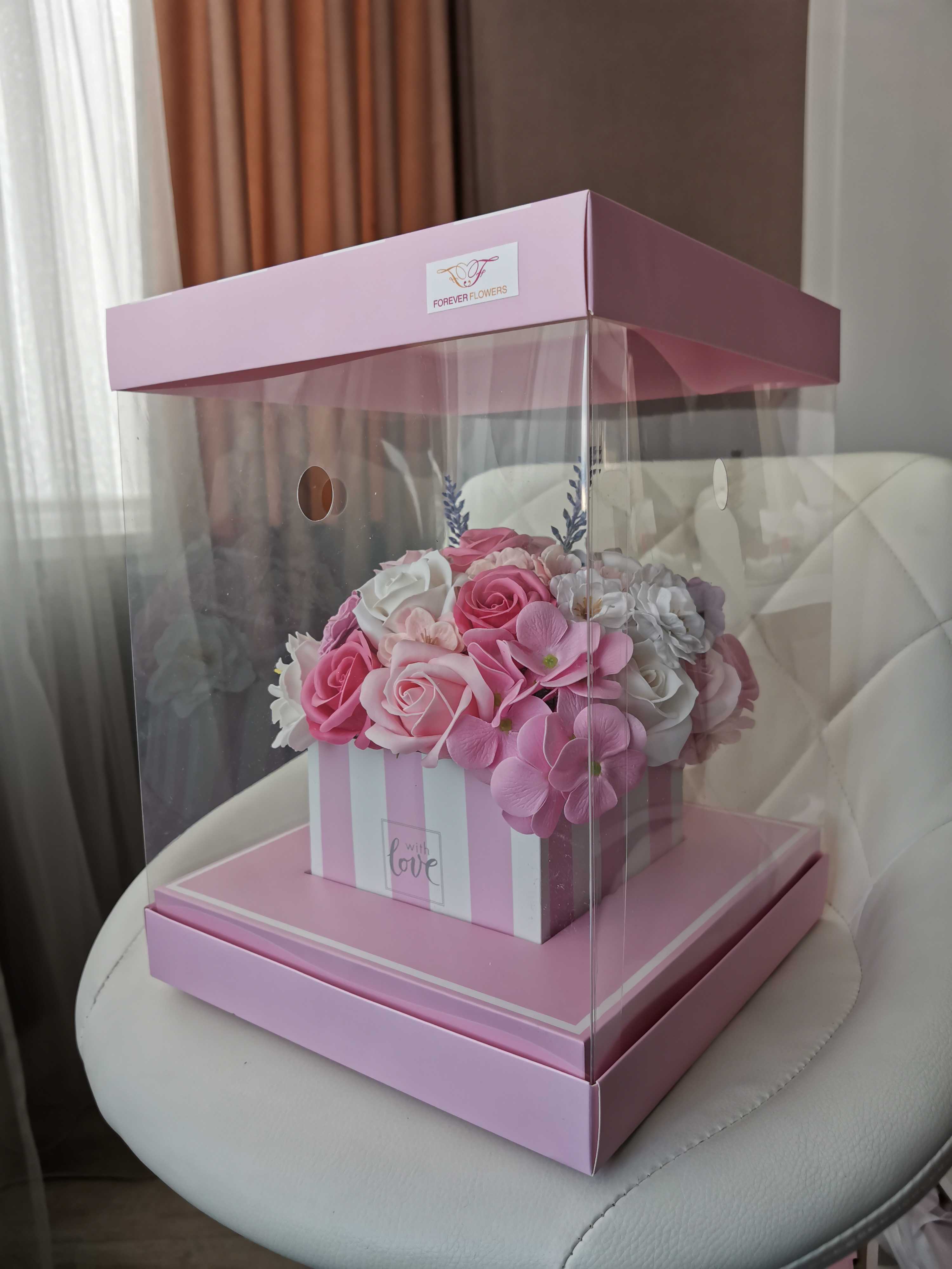 Фотография покупателя товара Коробка подарочная для цветов с вазой и PVC окнами складная, упаковка, With Love 23 х 30 х 23 см - Фото 18