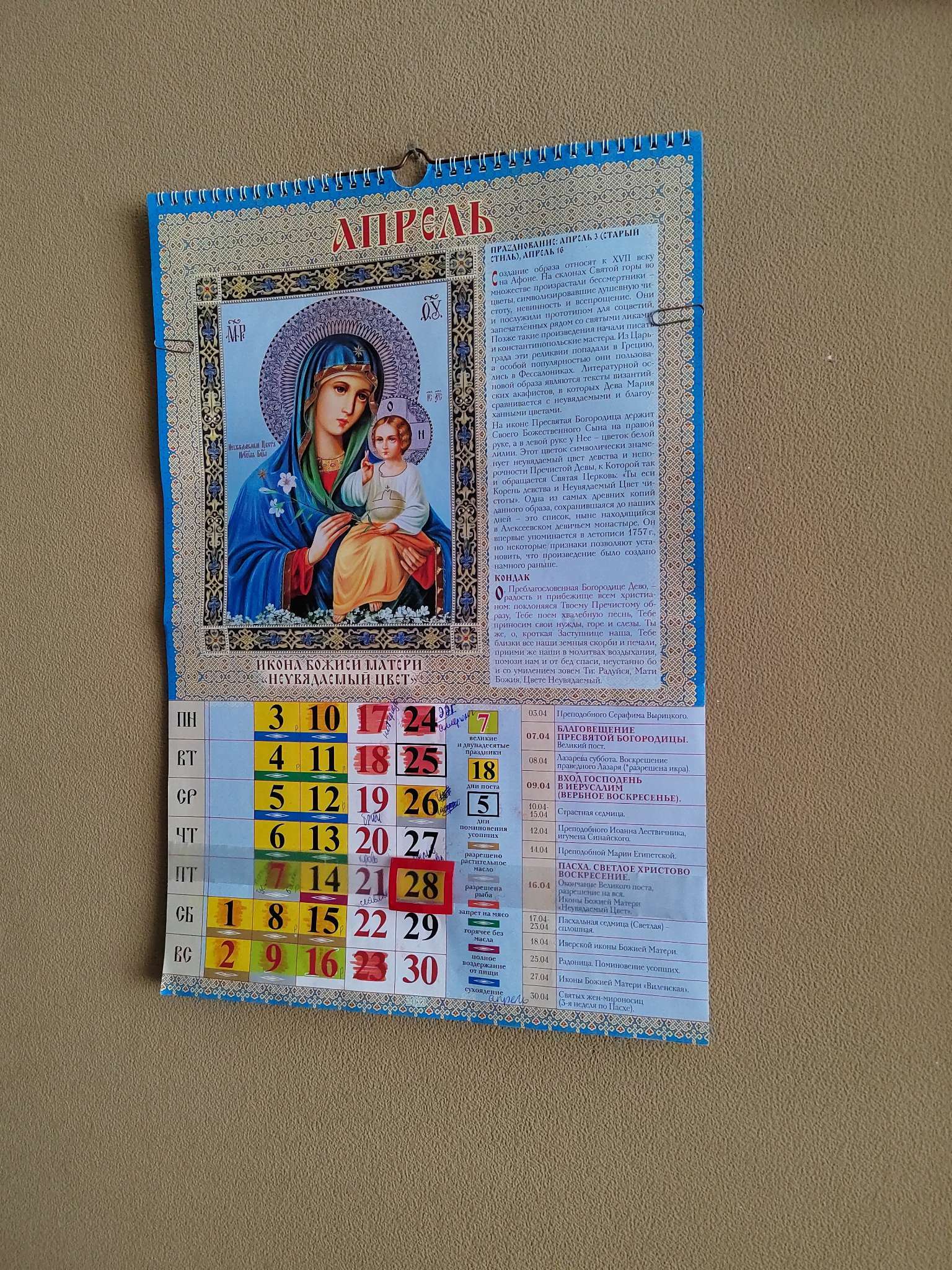 Фотография покупателя товара Календарь перекидной на ригеле "Пресвятая Богородица" 2023 год, 320х480 мм - Фото 1