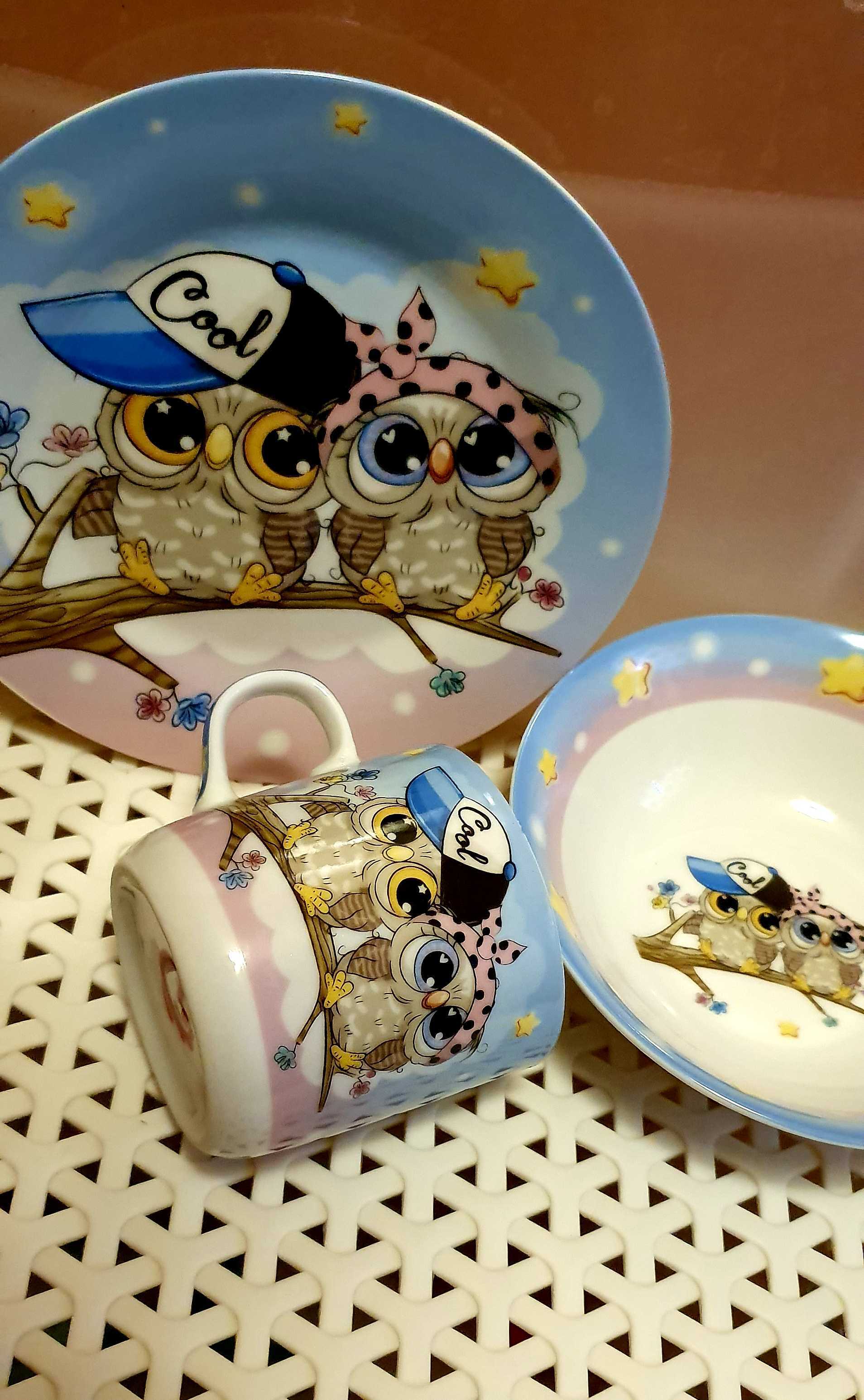 Фотография покупателя товара Набор детской посуды из керамики Доляна «Совы тинейджеры», 3 предмета: кружка 230 мл, миска 400 мл, тарелка d=18 см - Фото 12