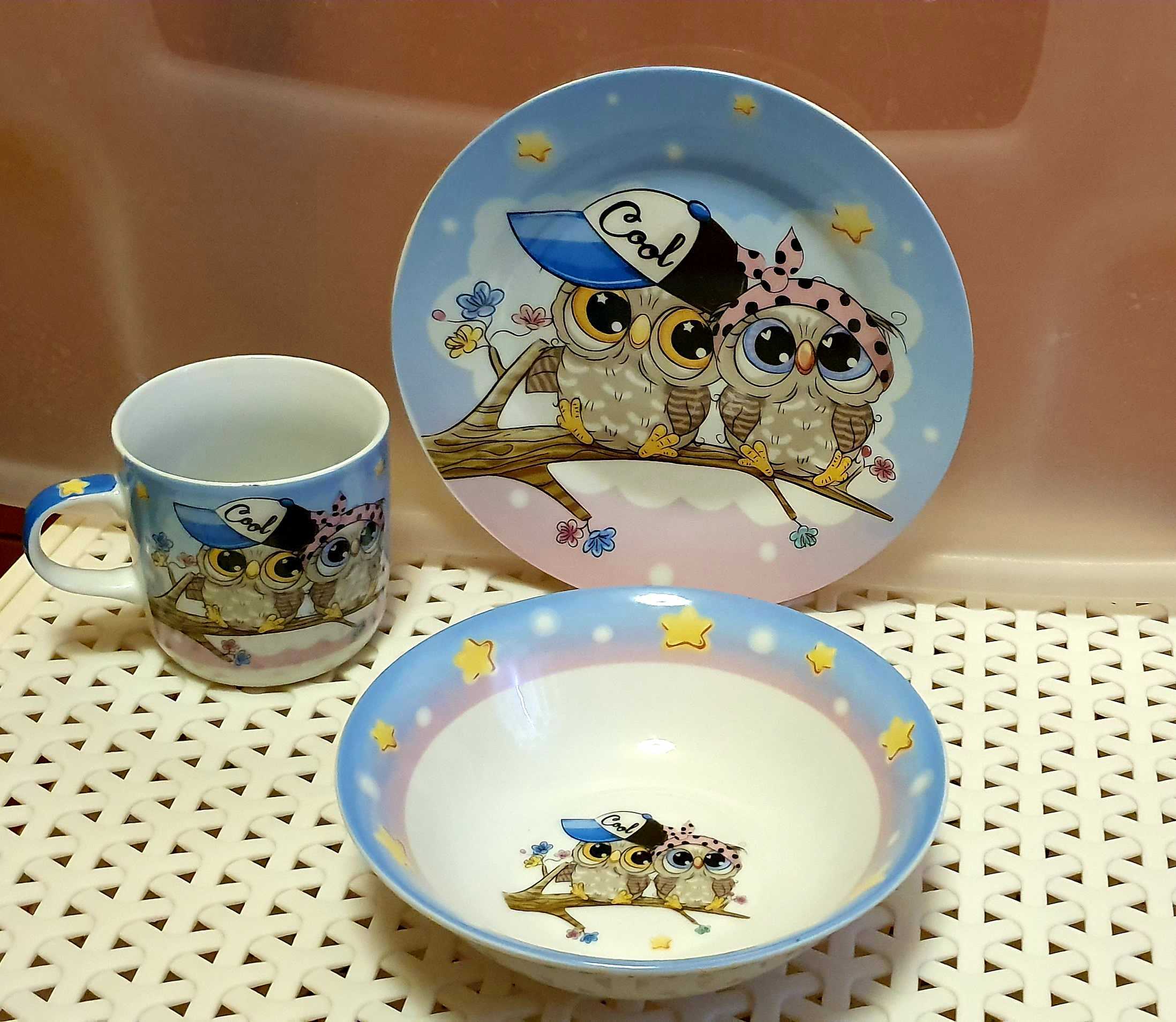 Фотография покупателя товара Набор детской посуды из керамики Доляна «Совы тинейджеры», 3 предмета: кружка 230 мл, миска 400 мл, тарелка d=18 см - Фото 13