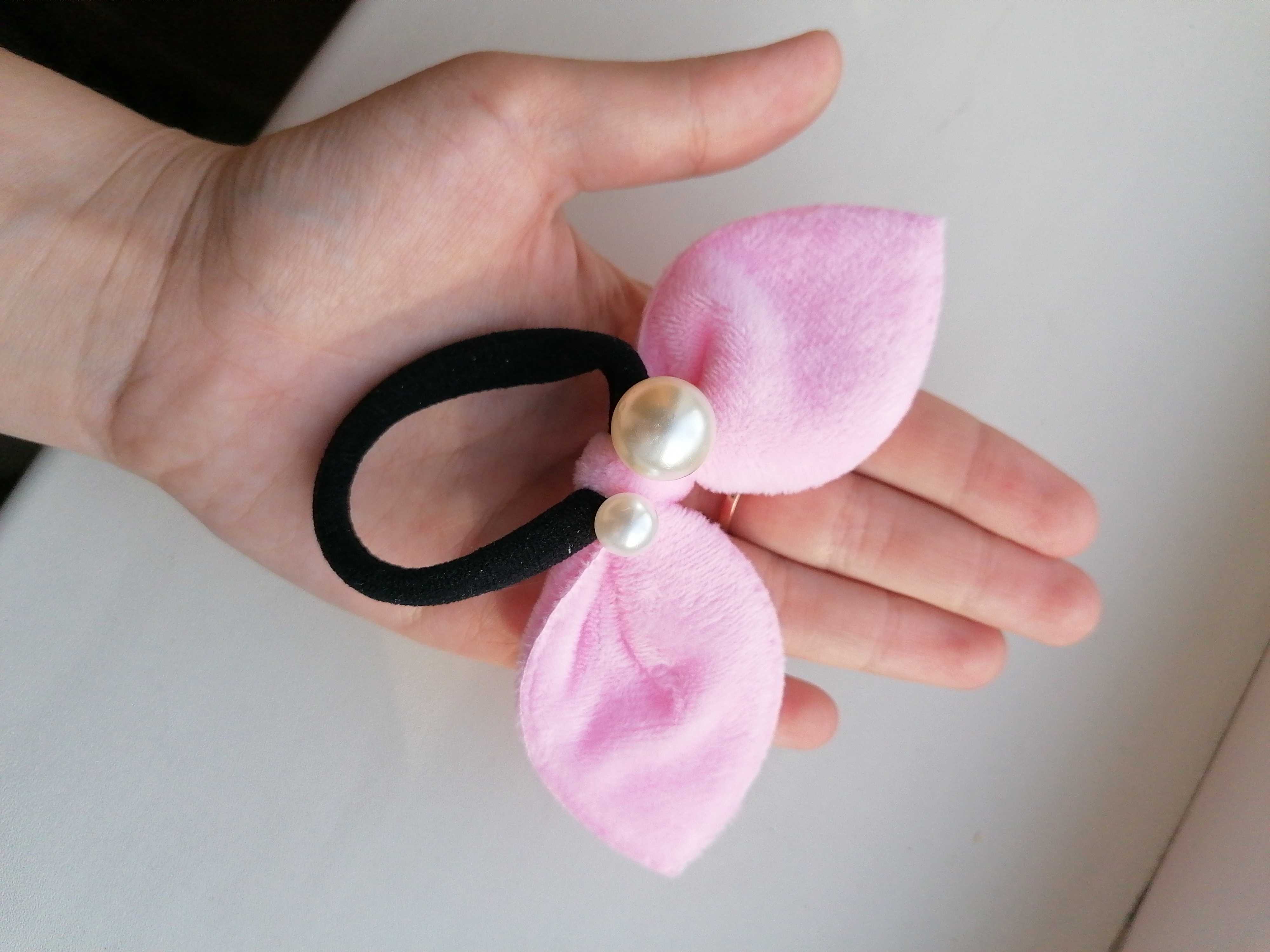 Фотография покупателя товара Резинка для волос "Ушки с бусинками" плюш, 7 см, розовый - Фото 1