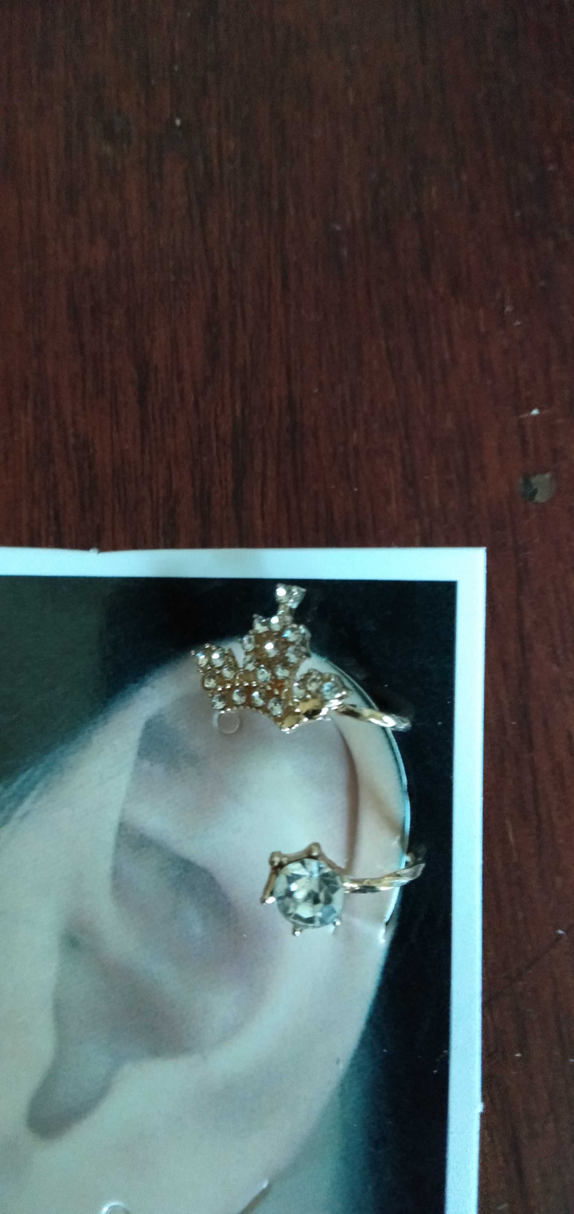 Фотография покупателя товара Серьга «Кафф» корона с кристаллом, малая, цвет МИКС - Фото 2