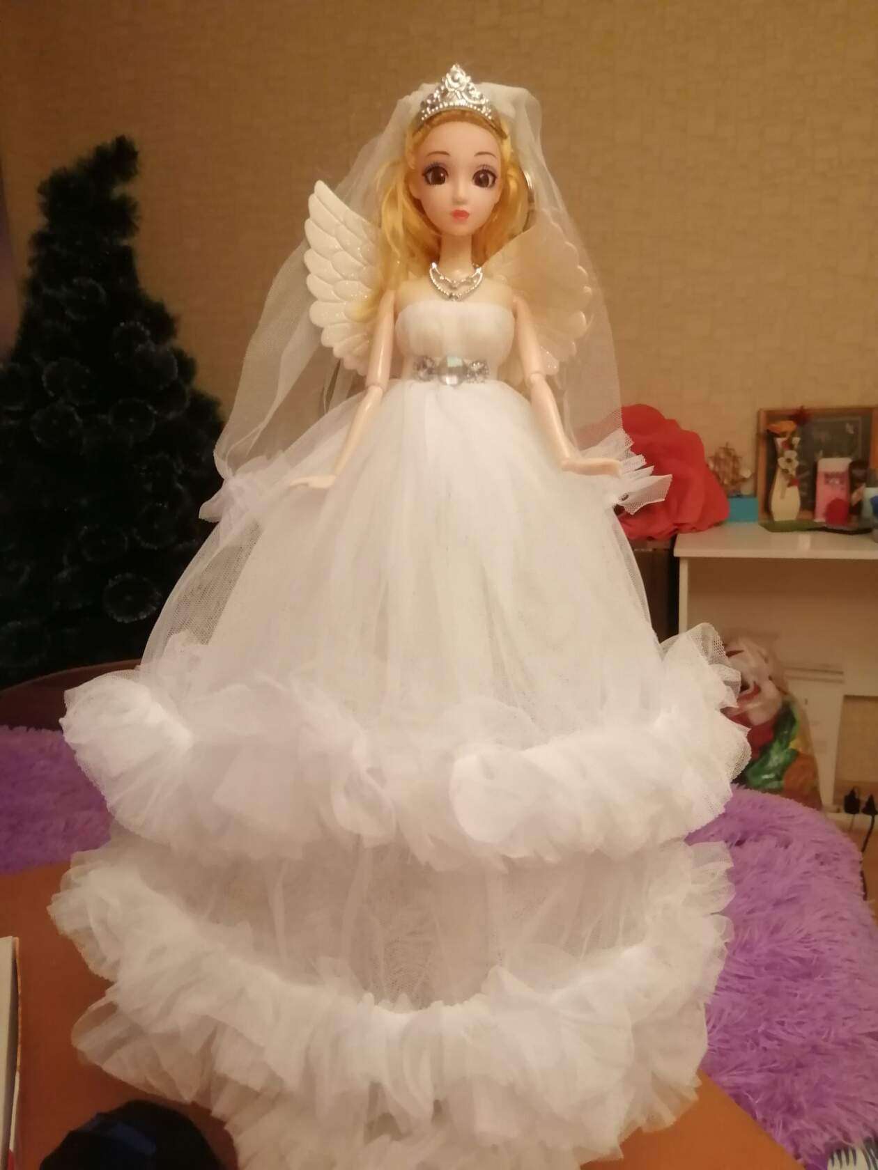 Фотография покупателя товара Кукла на подставке «Принцесса», с крыльями, белое платье - Фото 1