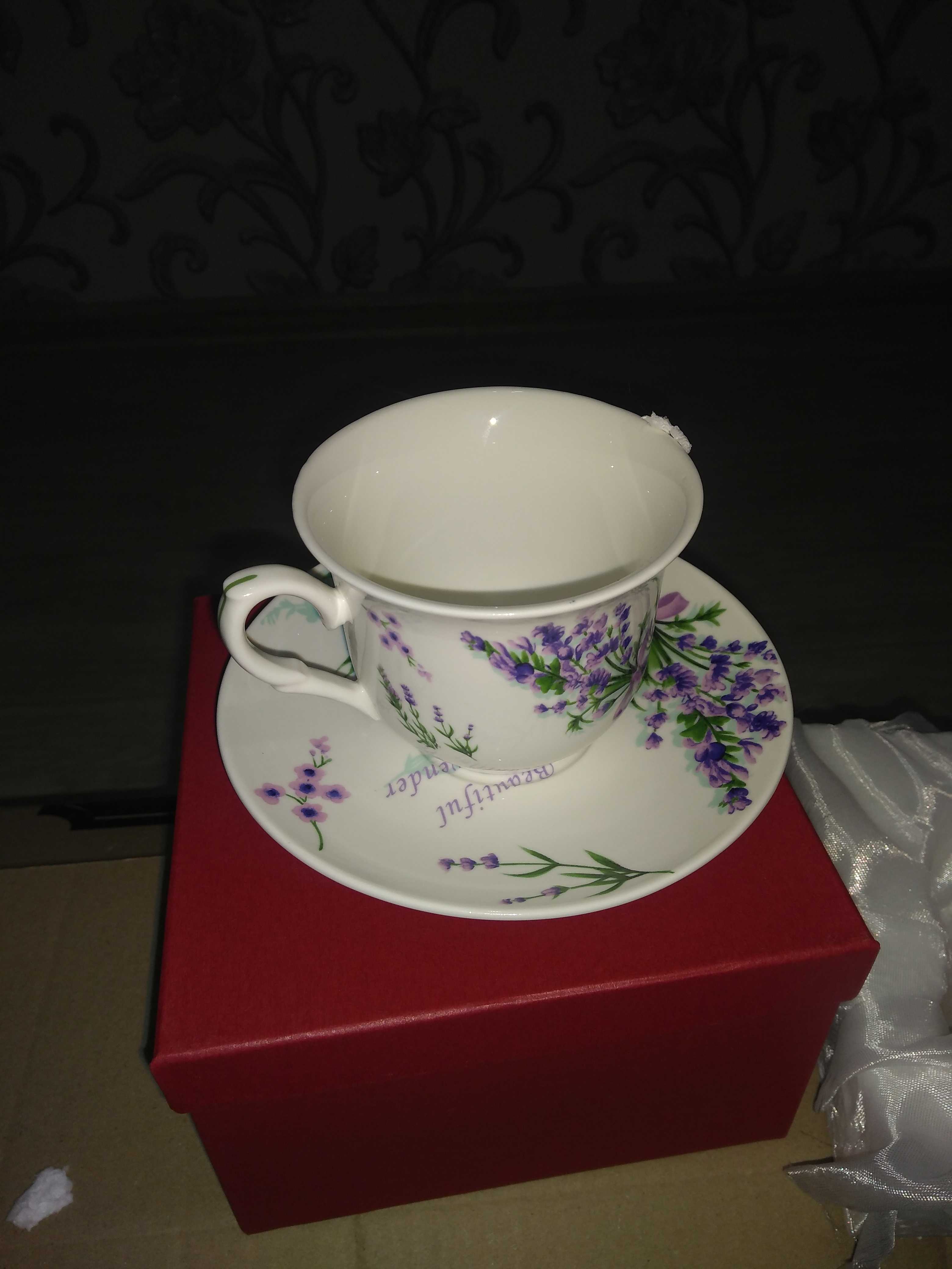 Фотография покупателя товара Чайная пара фарфоровая Доляна «Лаванда», 2 предмета: чашка 220 мл, блюдце d=14,1 см, цвет белый - Фото 4