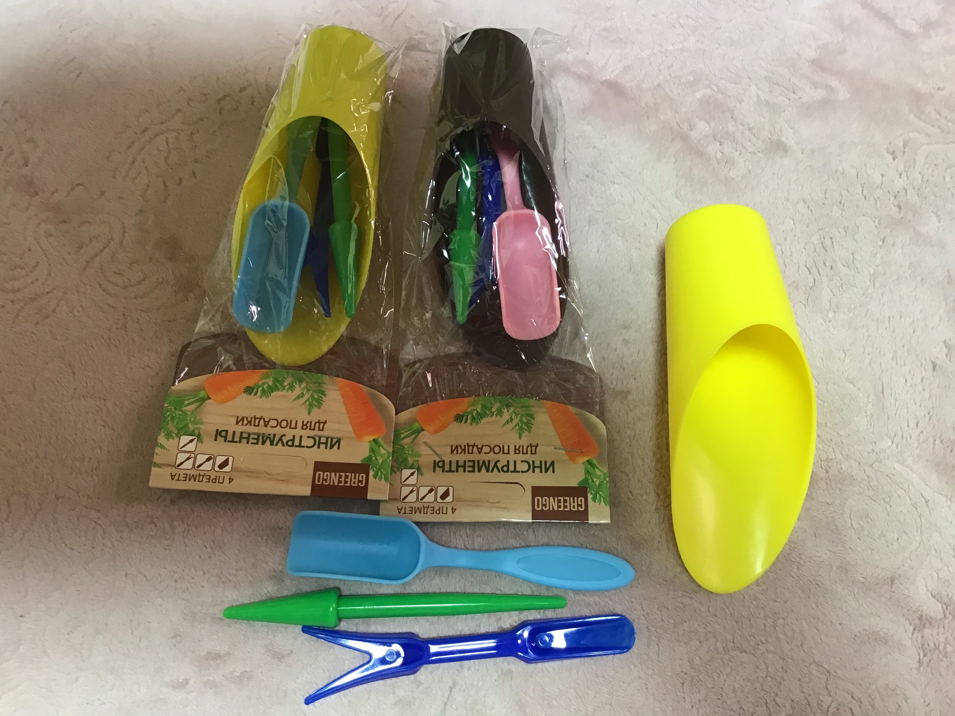 Фотография покупателя товара Набор посадочного инструмента, 4 предмета: лопатка, вилка, конус, стаканчик, цвет МИКС, Greengo