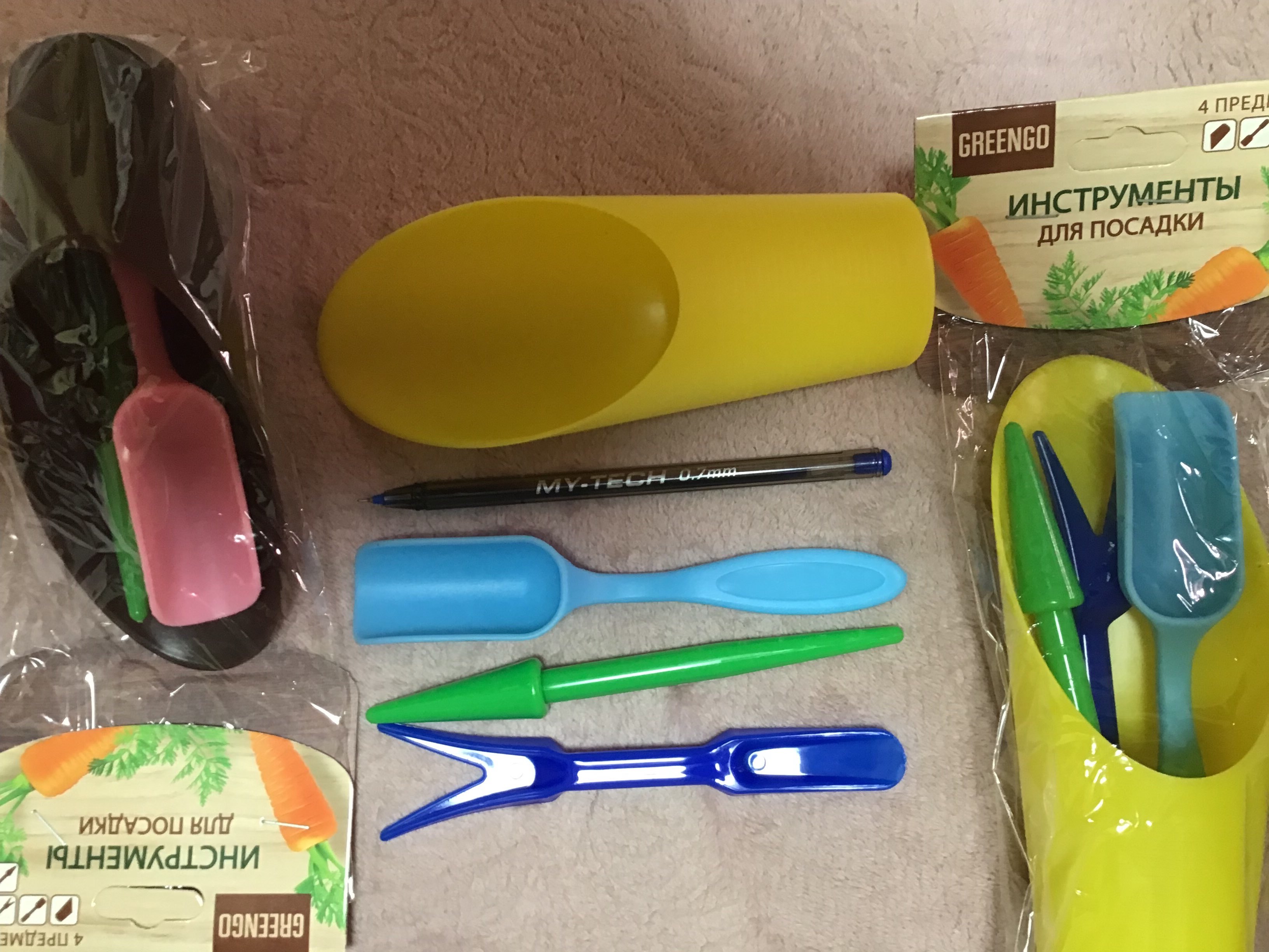 Фотография покупателя товара Набор посадочного инструмента, 4 предмета: лопатка, вилка, конус, стаканчик, цвет МИКС, Greengo
