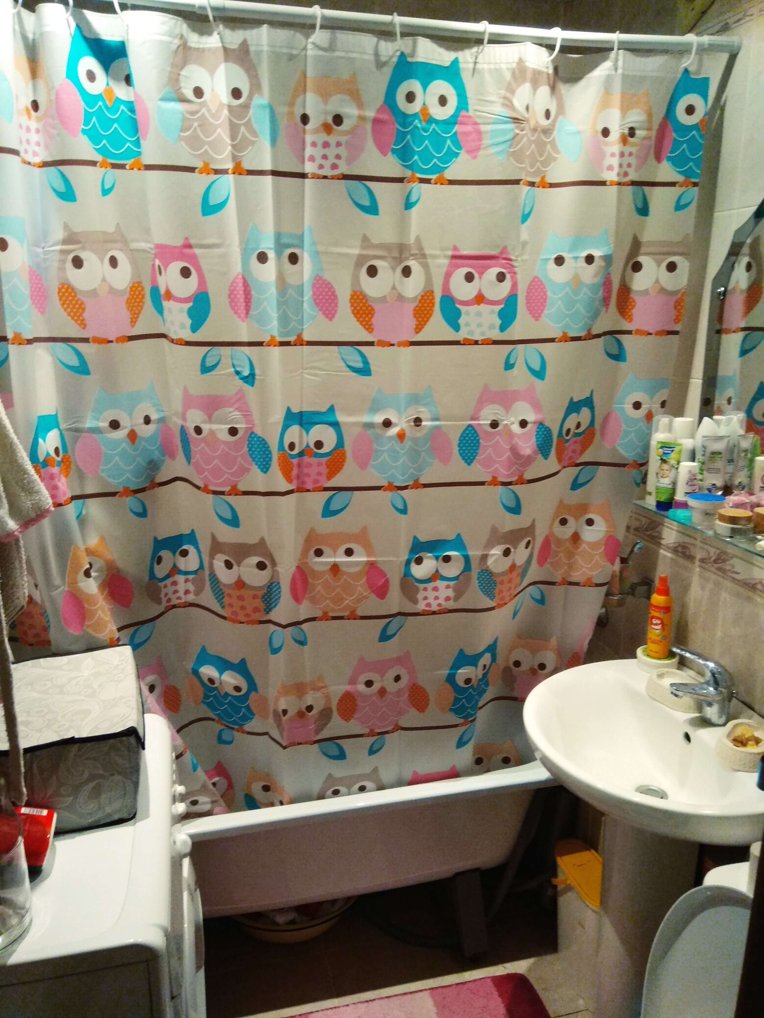 Фотография покупателя товара Штора для ванны Доляна «Совушки», 180×180 см, EVA - Фото 2