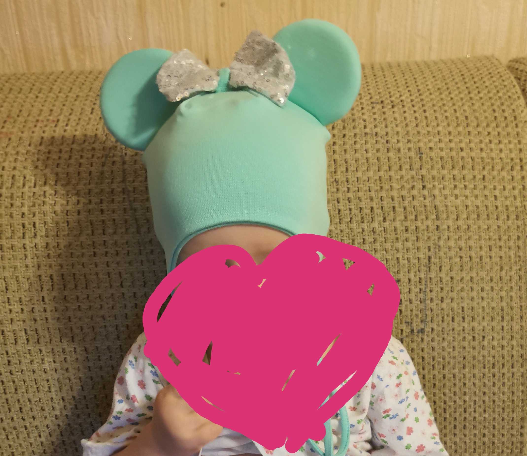 Фотография покупателя товара Шапка «Мышка» детская, цвет мятный, размер 46-50