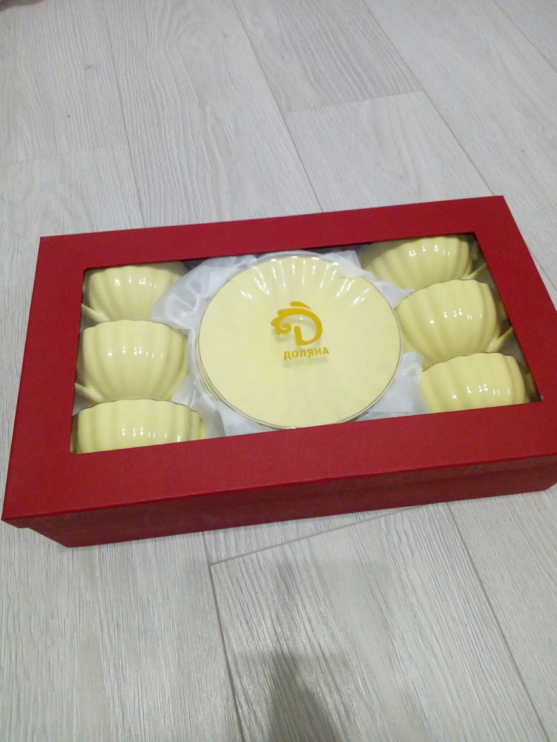 Фотография покупателя товара Сервиз фарфоровый чайный Доляна «Вивьен», 12 предметов: 6 чашек 200 мл, 6 блюдец d=15 см, цвет жёлтый - Фото 1