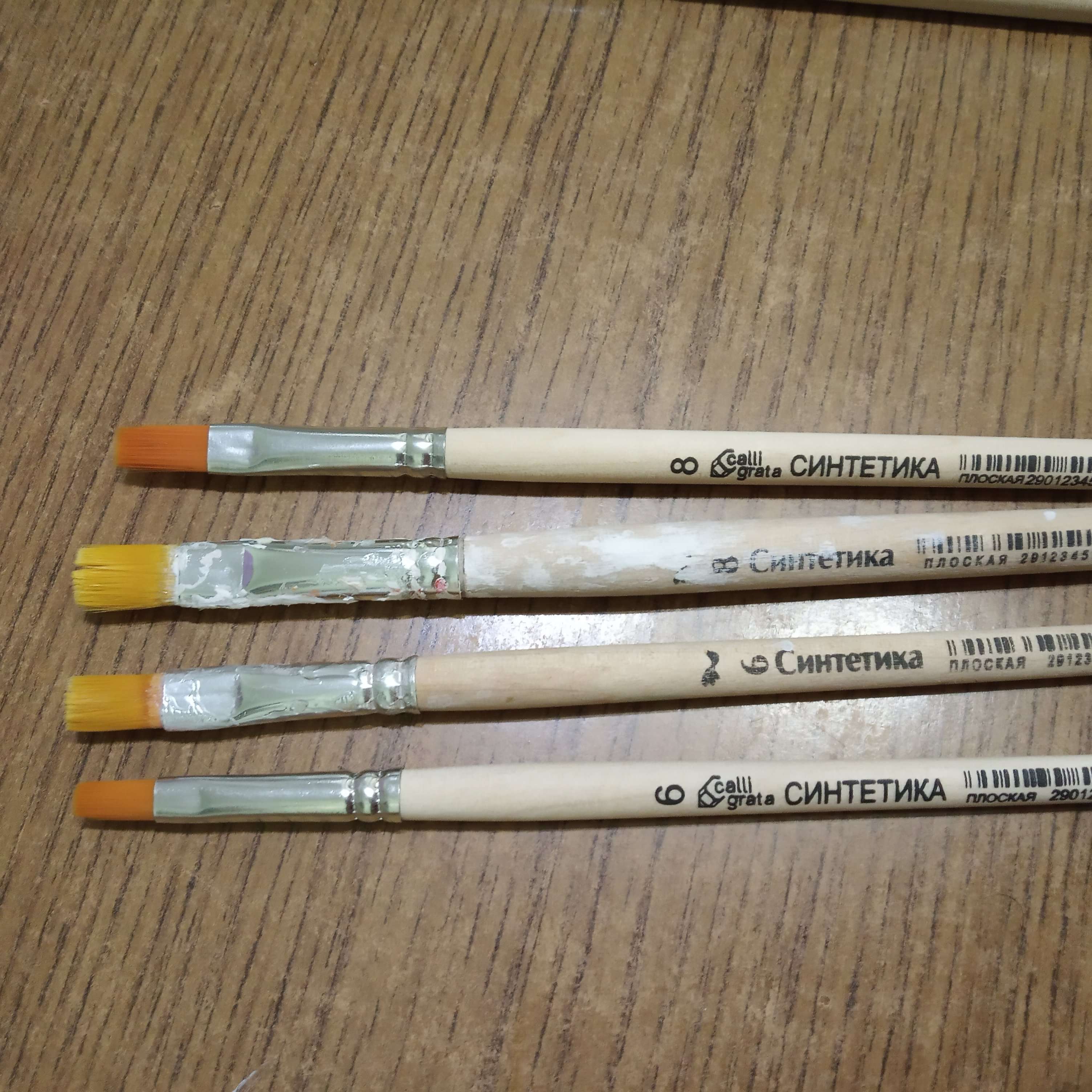Фотография покупателя товара Кисть Синтетика Плоская № 6 (ширина обоймы 6 мм; длина волоса 10 мм), деревянная ручка, Calligrata