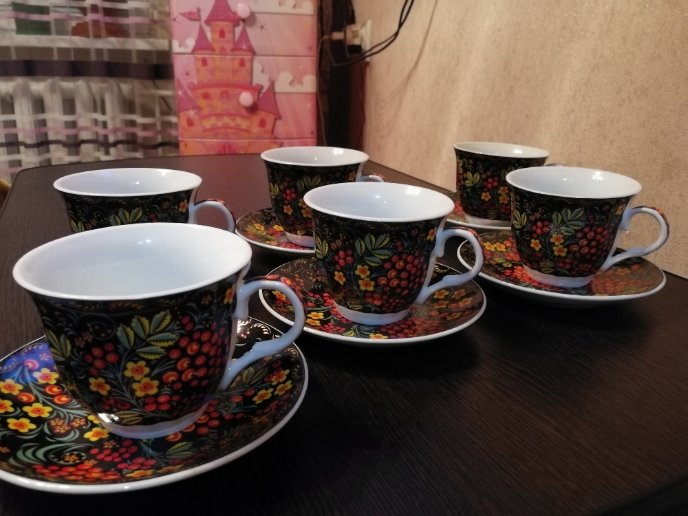 Фотография покупателя товара Чайная пара керамическая Доляна «Хохлома», 2 предмета: чашка 210 мл, блюдце d=14,2 см