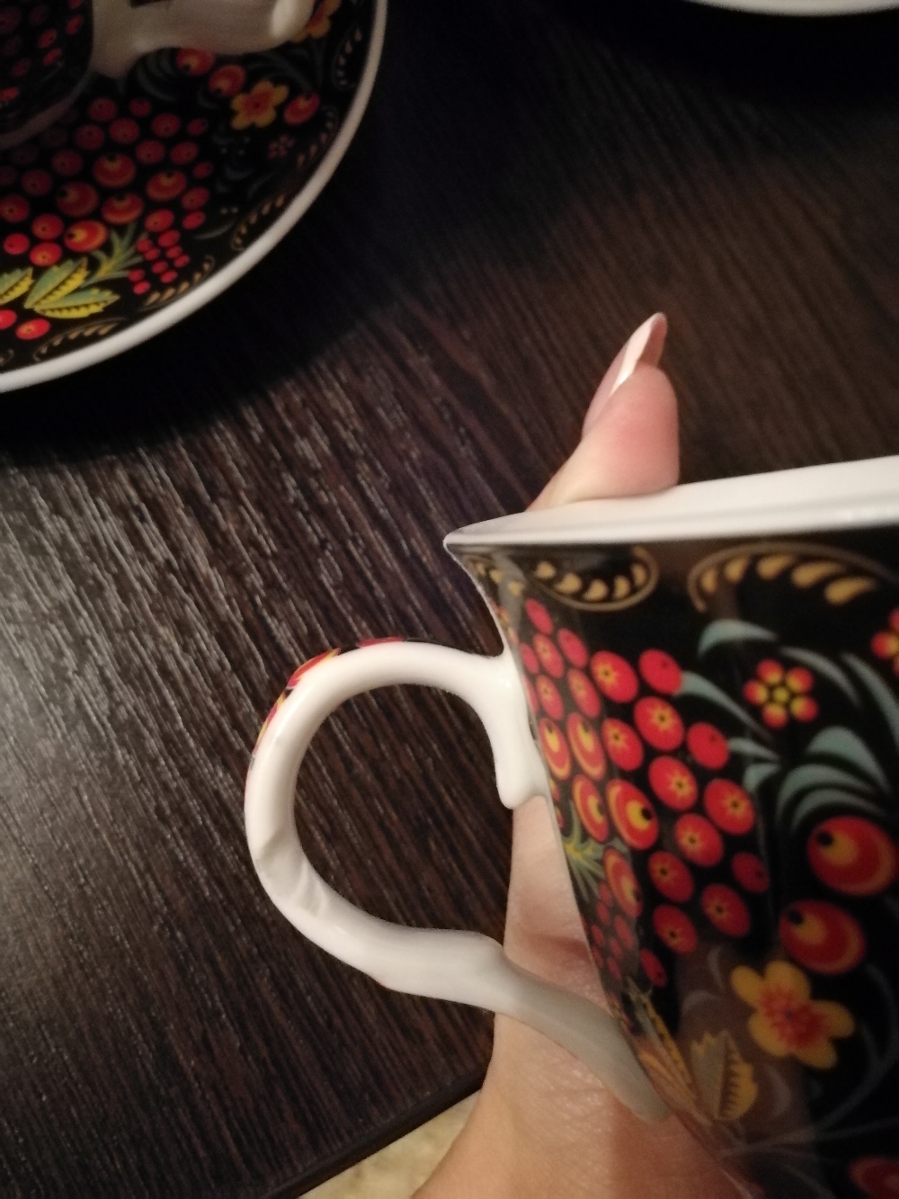 Фотография покупателя товара Чайная пара керамическая Доляна «Хохлома», 2 предмета: чашка 210 мл, блюдце d=14,2 см - Фото 5