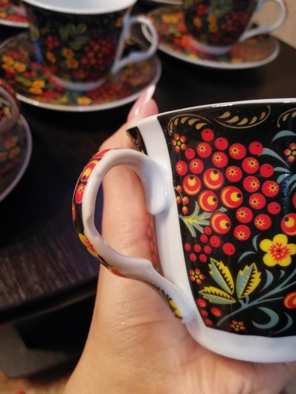 Фотография покупателя товара Чайная пара керамическая Доляна «Хохлома», 2 предмета: чашка 210 мл, блюдце d=14,2 см - Фото 6