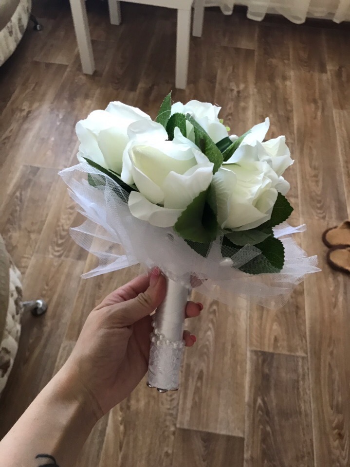 Фотография покупателя товара Букет-дублер для невесты "Роза", жемчуг, белый - Фото 1