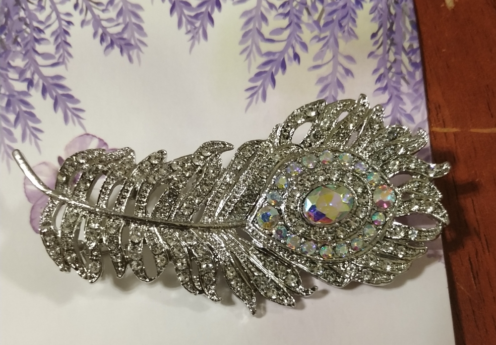 Фотография покупателя товара Брошь "Перо павлинье" пушистое, цвет радужный в серебре