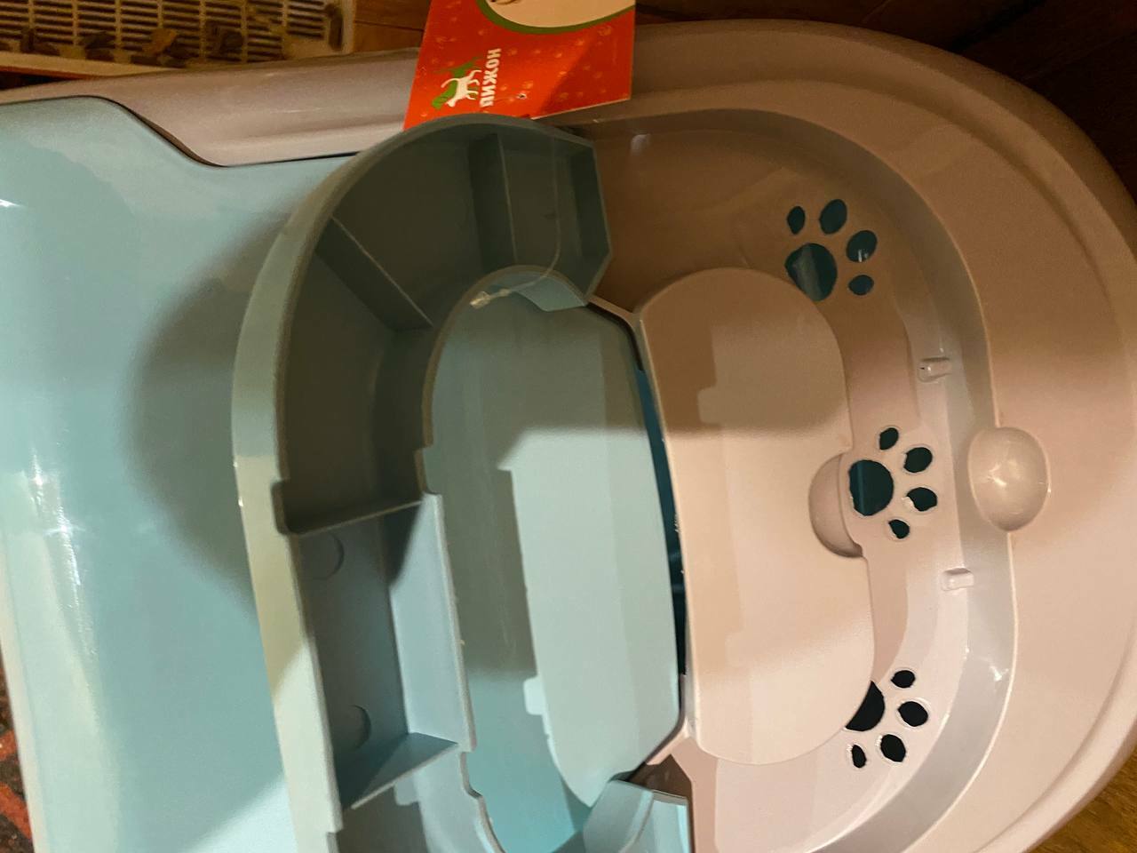 Фотография покупателя товара Туалет-домик для кошек закрытый с дверцей 50*38*37 см, бирюзово-серый - Фото 8