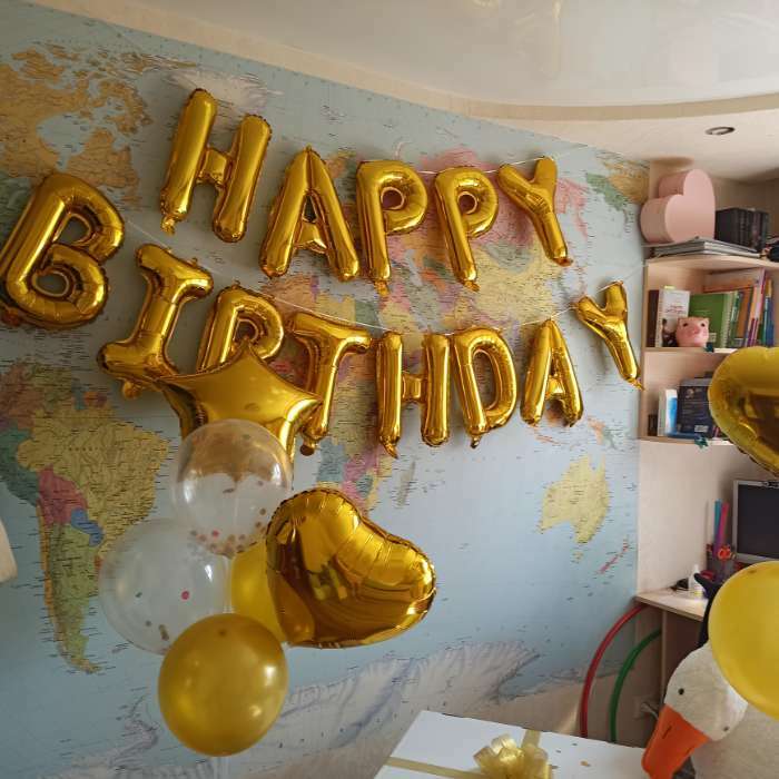 Фотография покупателя товара Шар фольгированный 16" «Happy Birthday», заглавные буквы, цвет голубой - Фото 1