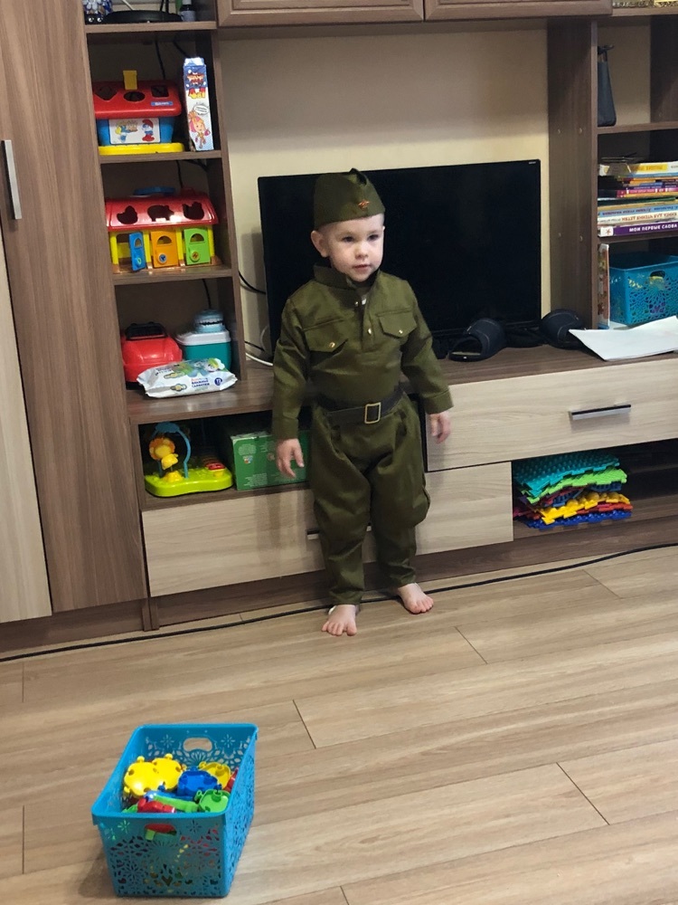 Фотография покупателя товара Карнавальный костюм «Солдат-малютка», пилотка, гимнастёрка, ремень, галифе, 2-3 года, рост 94-104 см