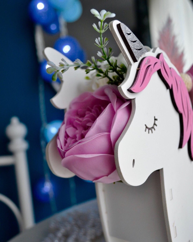 Фотография покупателя товара Кашпо деревянное 21.5×7×21 см уникальное "Единорог", белый розовый - Фото 7