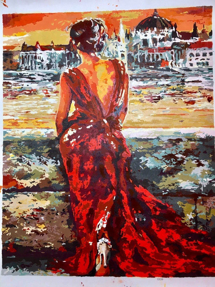 Фотография покупателя товара Роспись по холсту «Женщина в красном» по номерам с красками по 3 мл+ кисти+крепёж, 30×40 см - Фото 3