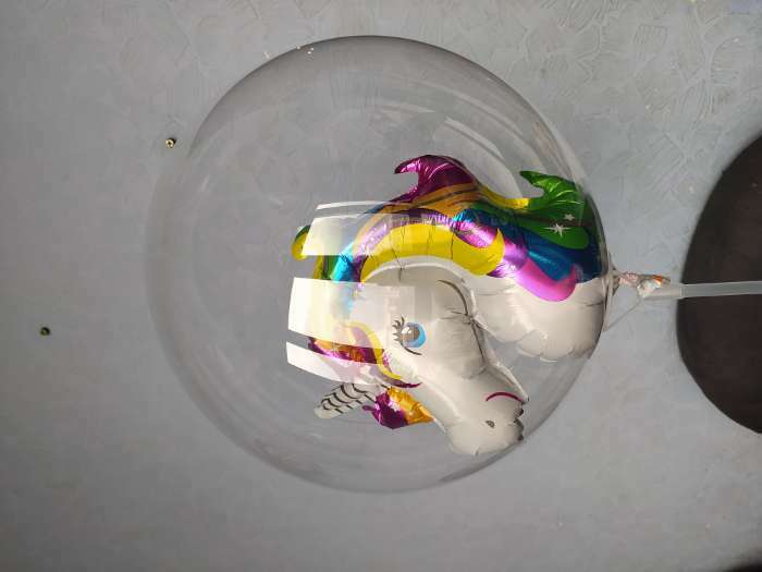 Фотография покупателя товара Шар полимерный 18" «Единорог радужный» с палочкой, шар в шаре - Фото 2