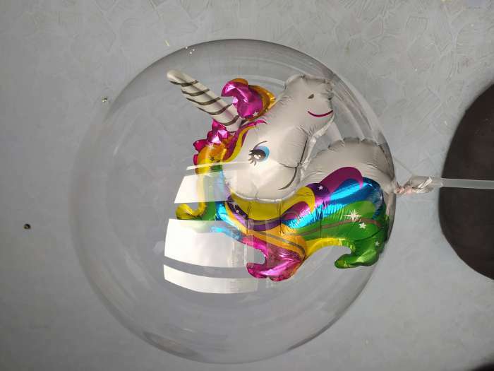 Фотография покупателя товара Шар полимерный 18" «Единорог радужный» с палочкой, шар в шаре - Фото 3