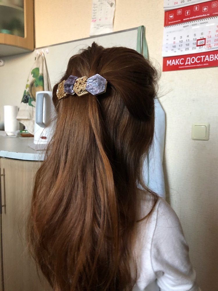 Фотография покупателя товара Заколка-автомат для волос "Геометрия" 8 см, шестигранники, золото - Фото 6