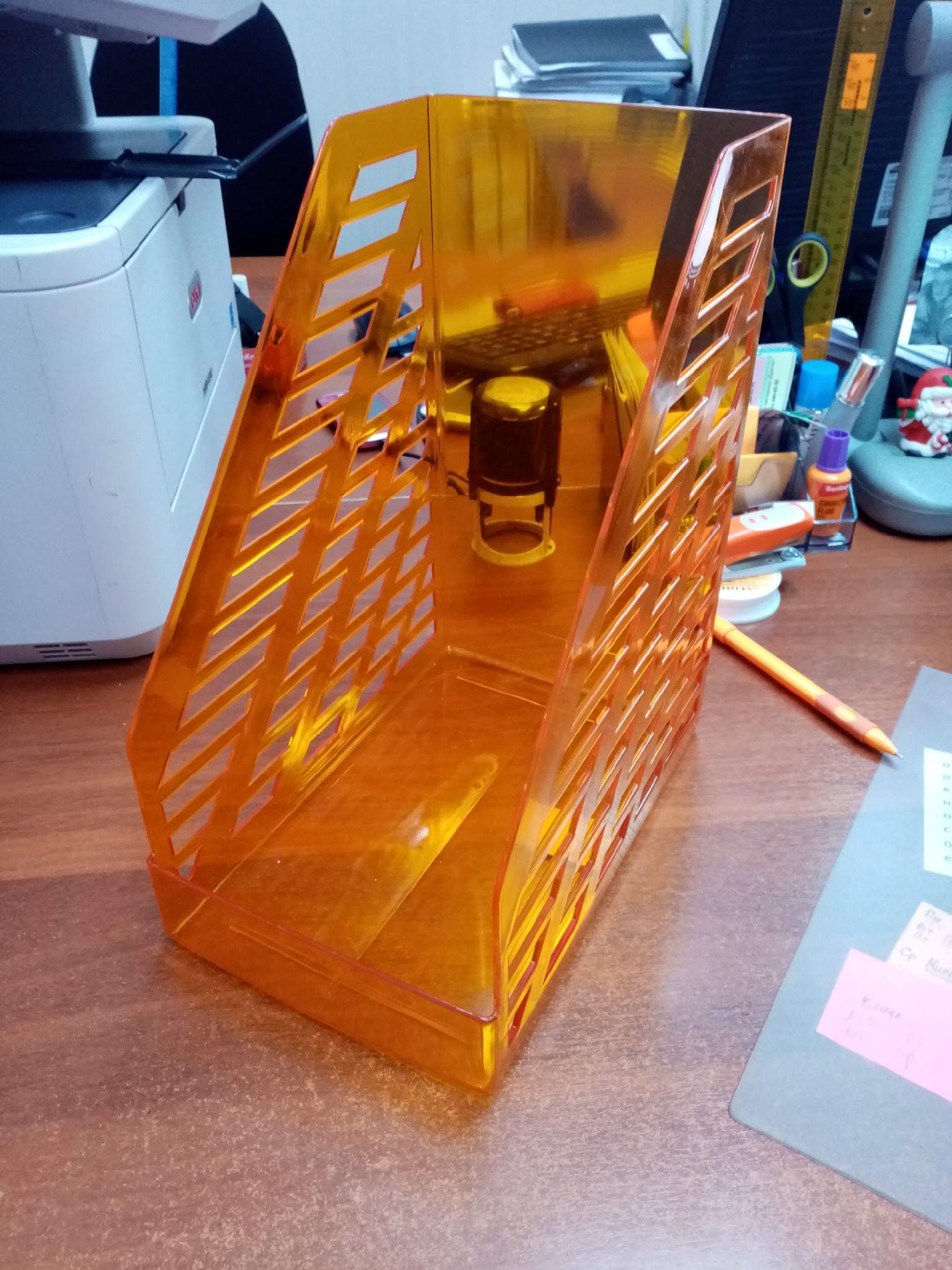 Фотография покупателя товара Лоток для бумаг вертикальный XXL, ширина 16 см, прочный, тонированный оранжевый манго - Фото 2