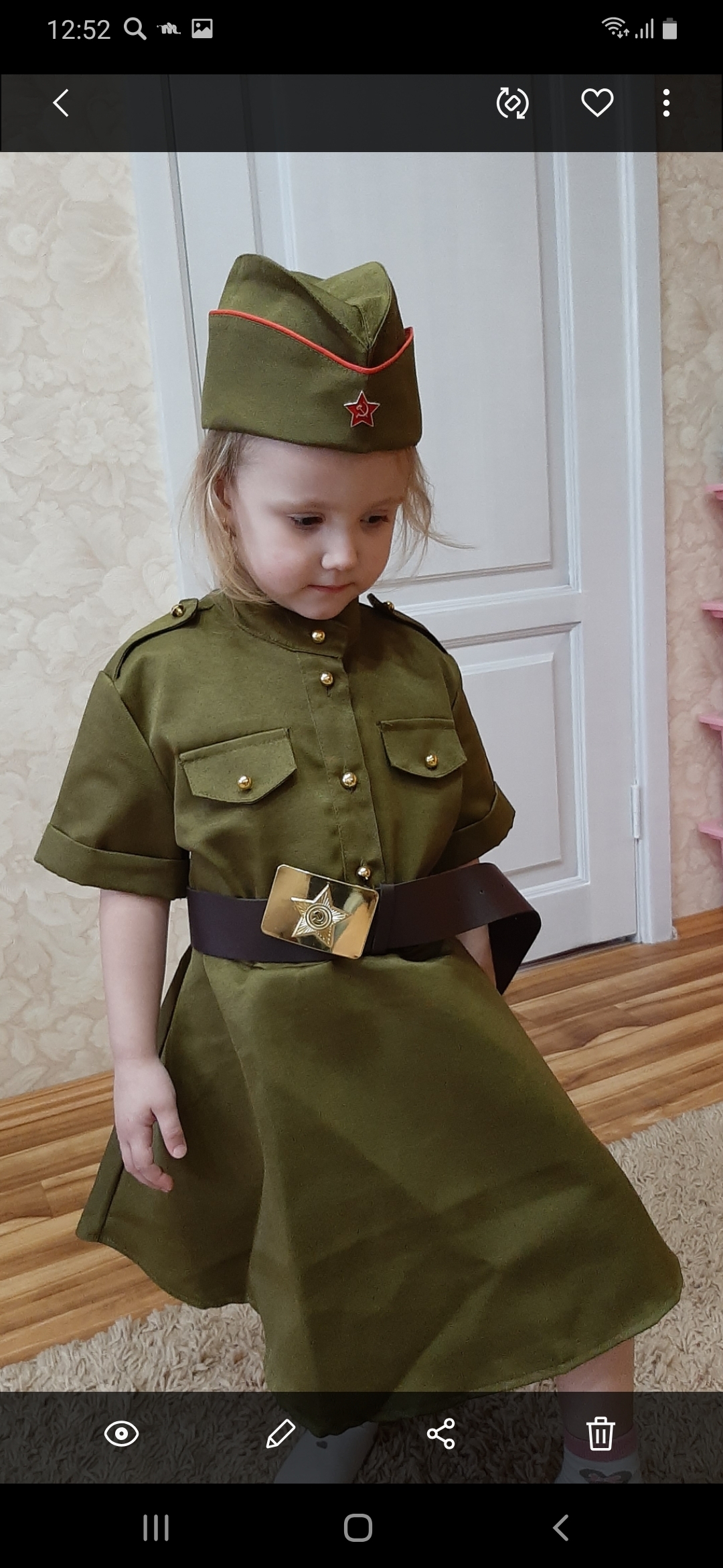 Фотография покупателя товара Карнавальный костюм военного: платье с коротким рукавом, пилотка, р-р 32, рост 122-128 см