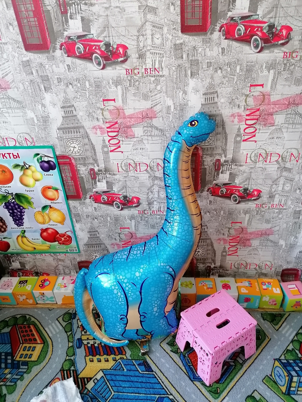 Фотография покупателя товара Шар фольгированный 43" «Динозавр», цвет голубой - Фото 8