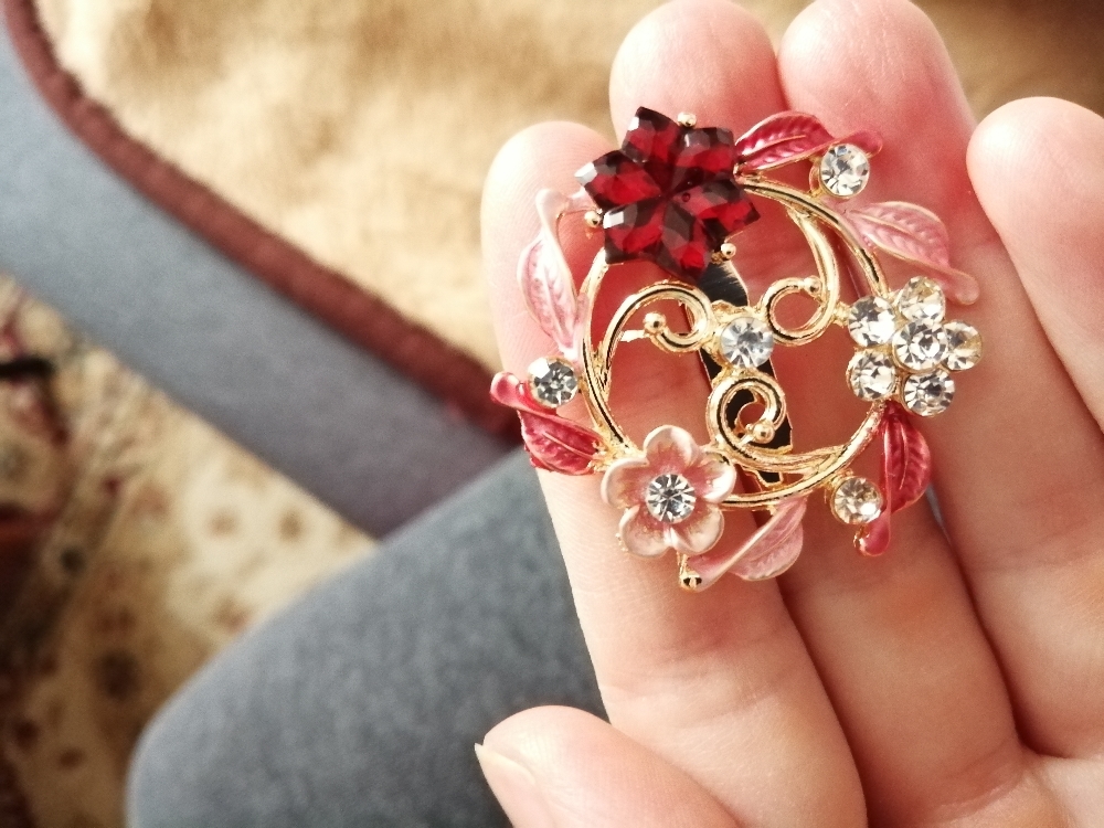 Фотография покупателя товара Брошь «Цветочная рамка» круг, цвет красный в золоте - Фото 1