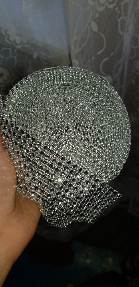 Фотография покупателя товара Лента с имитацией страз, 4 см, 9 ± 1 м, цвет серебряный